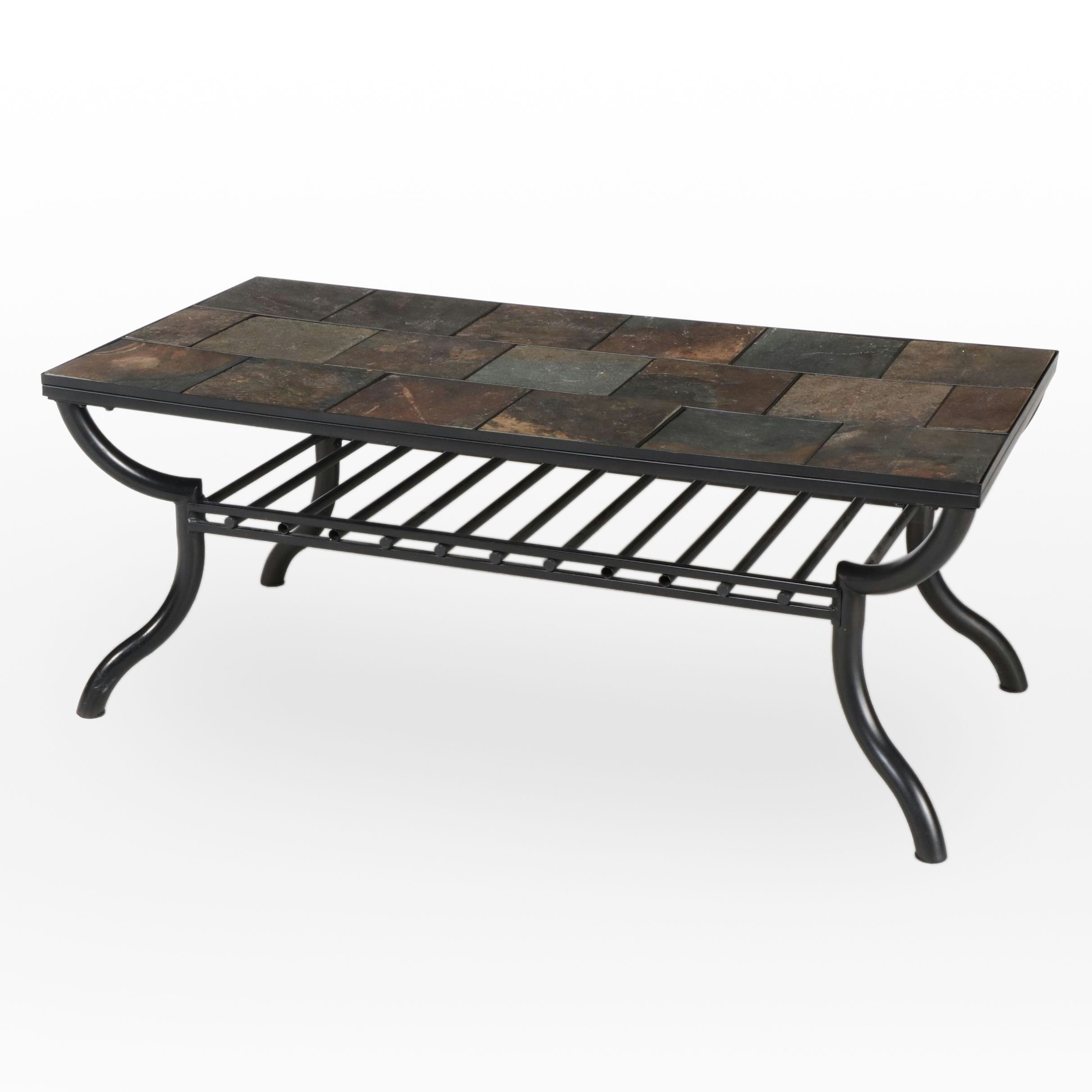 Contemporary Metal and Tile Patio Coffee Table