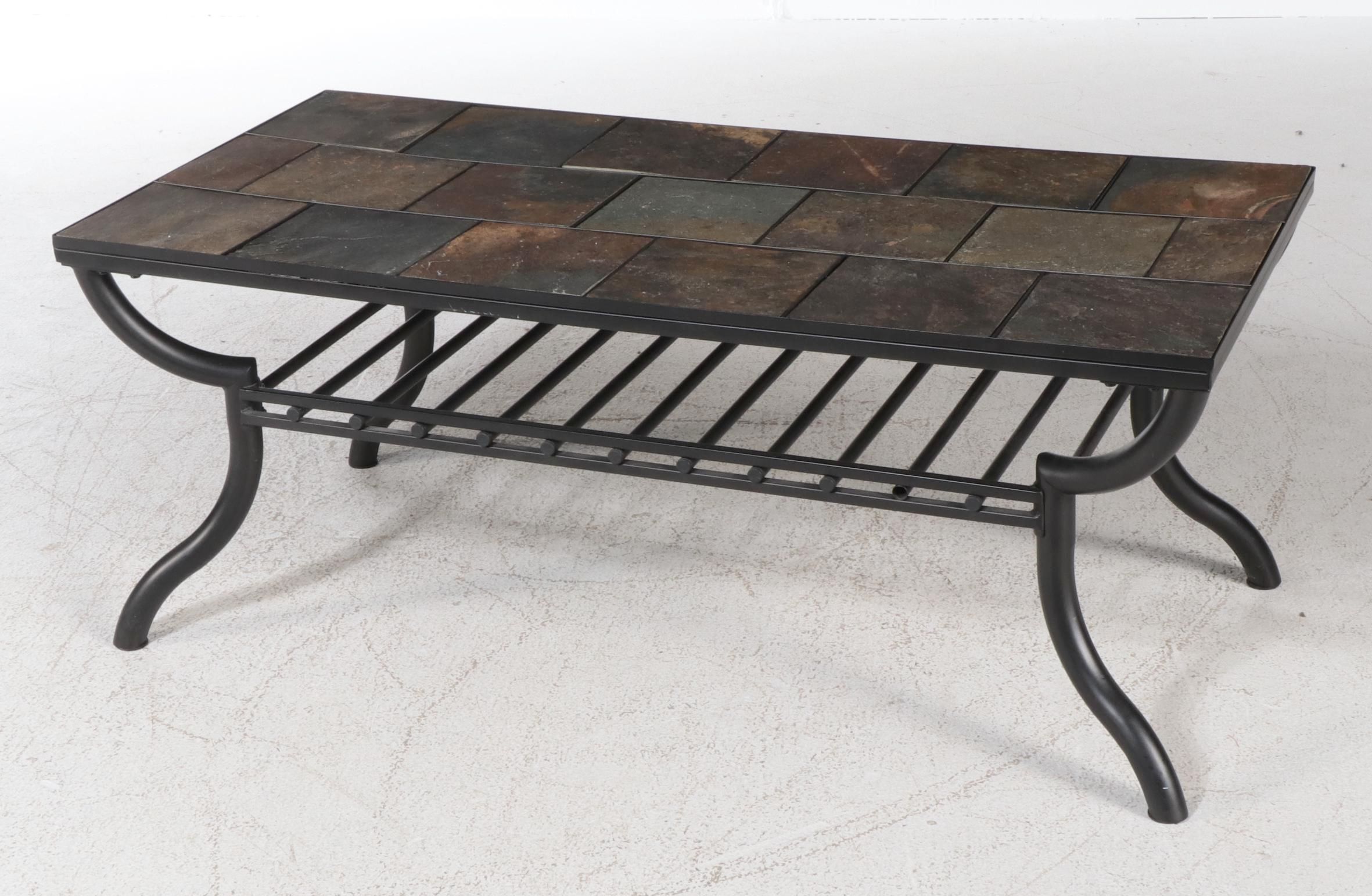Contemporary Metal and Tile Patio Coffee Table