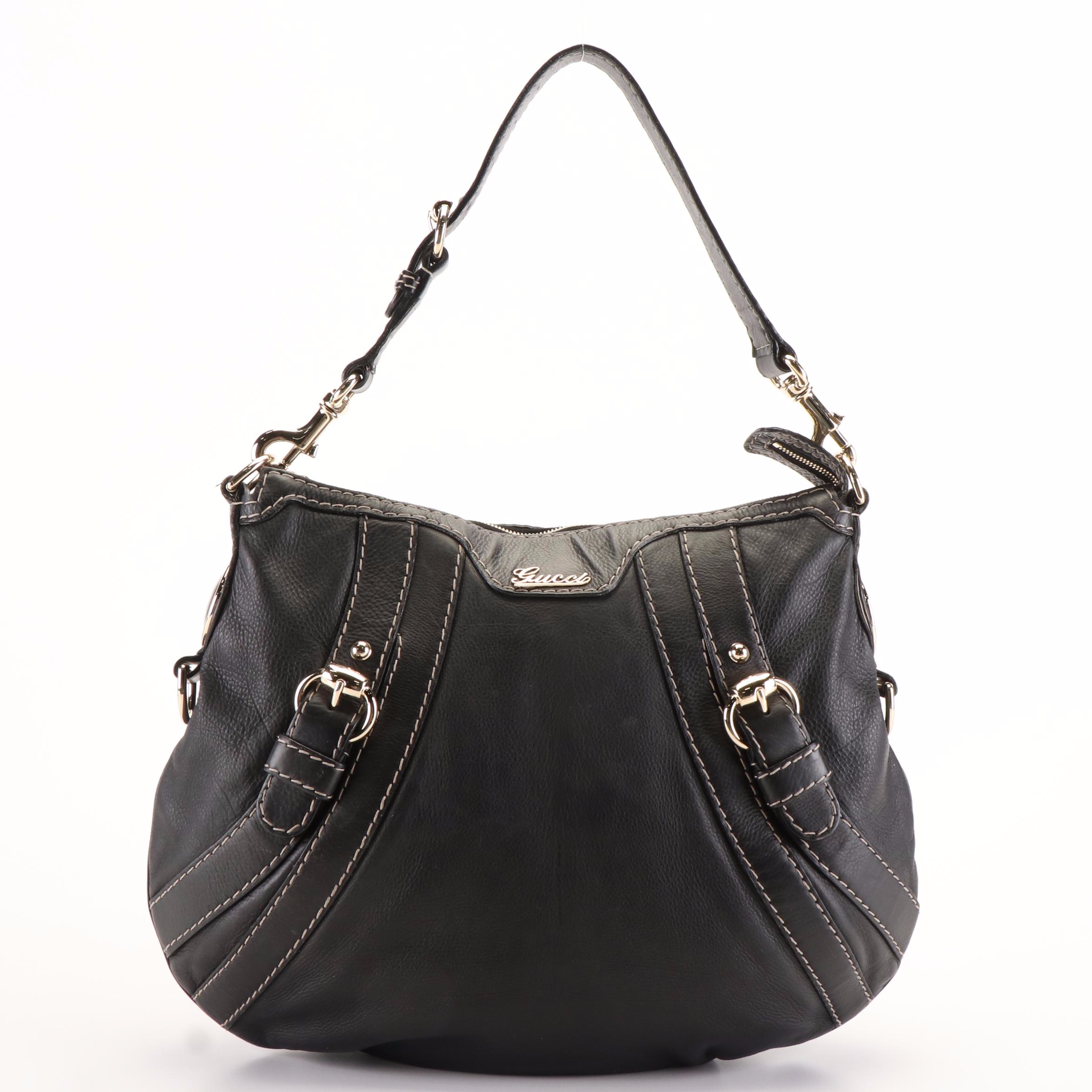Gucci Medium Crest Boule Hobo Bag in Black Calfskin