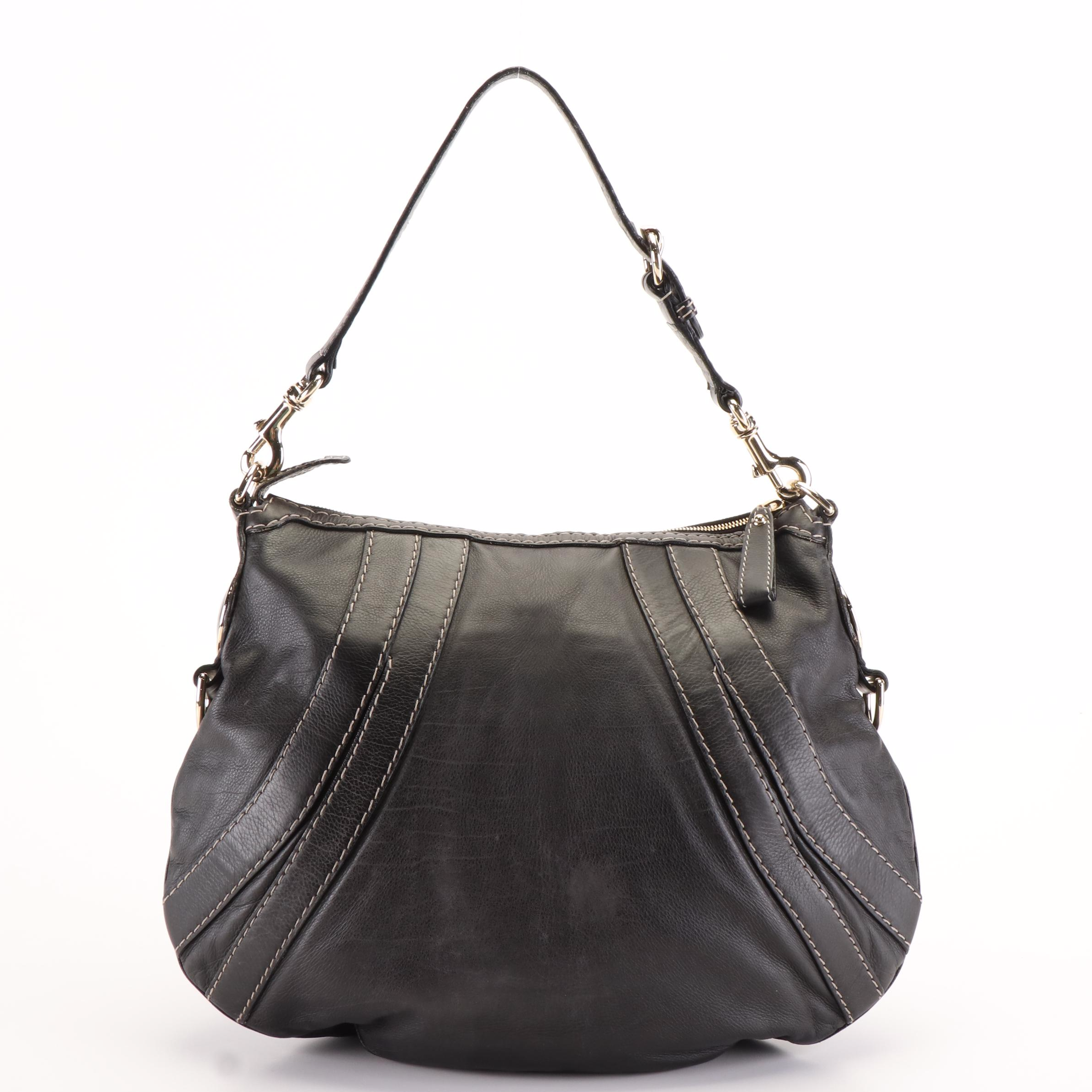Gucci Medium Crest Boule Hobo Bag in Black Calfskin
