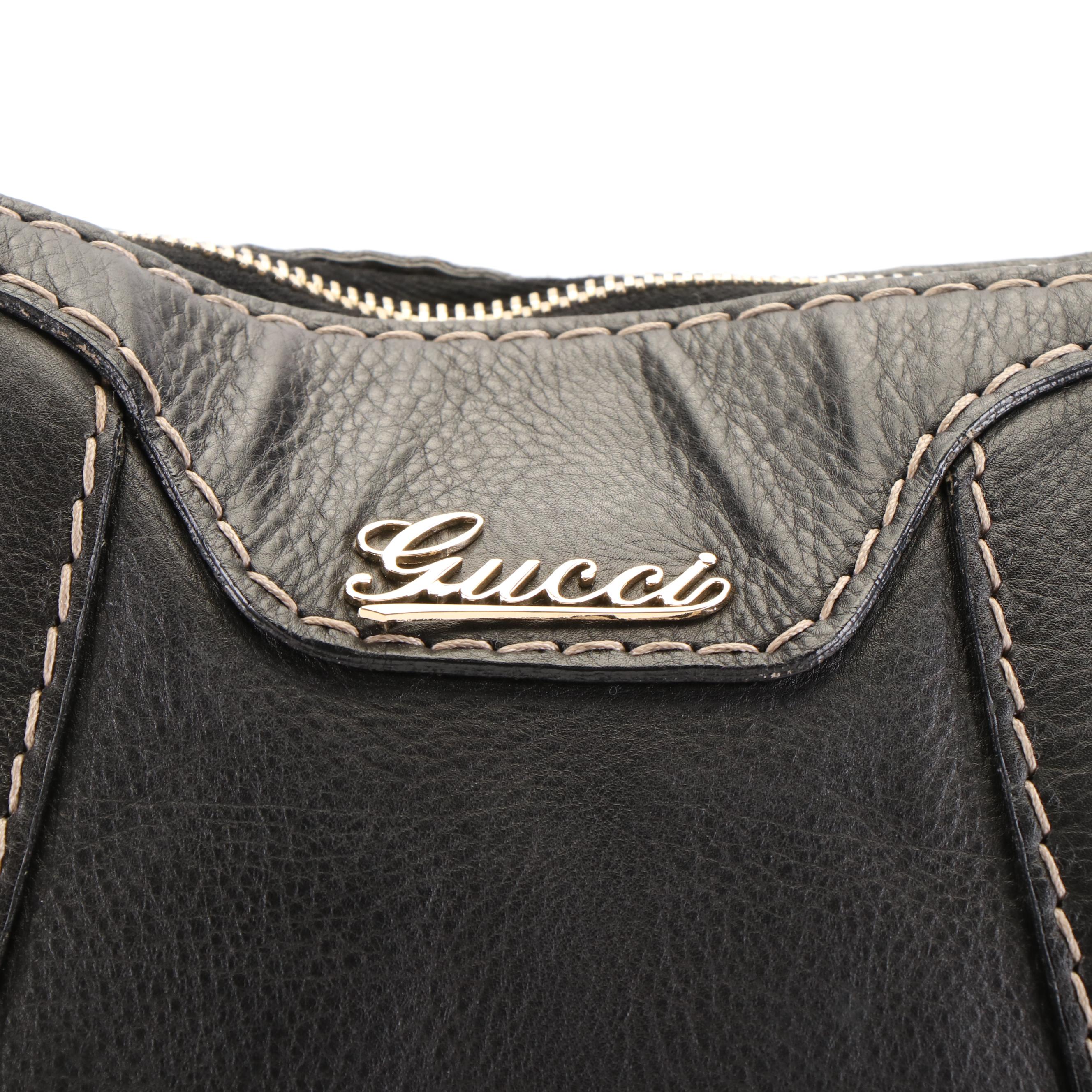 Gucci Medium Crest Boule Hobo Bag in Black Calfskin
