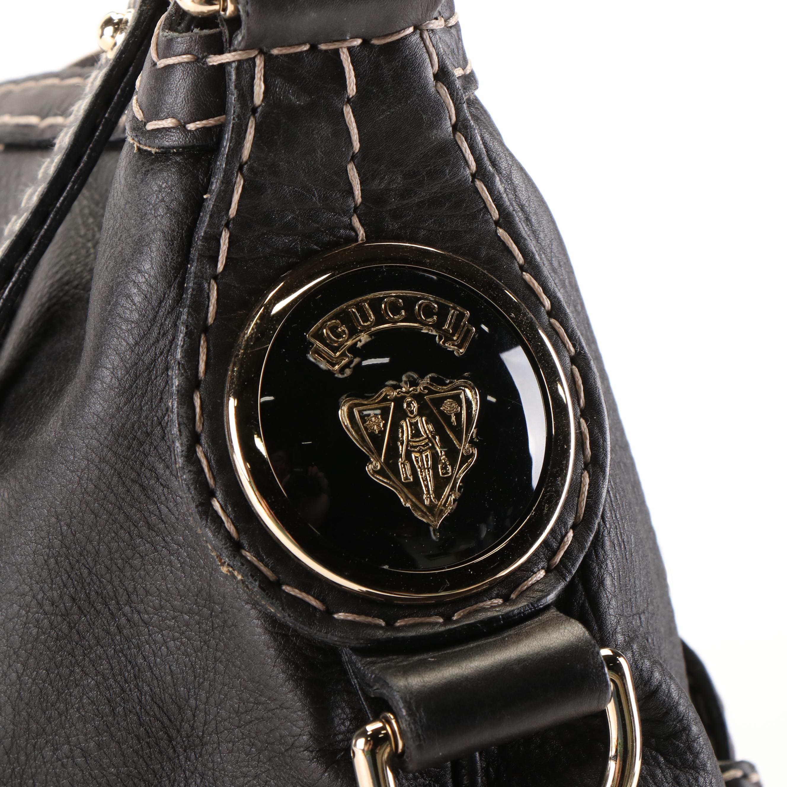 Gucci Medium Crest Boule Hobo Bag in Black Calfskin