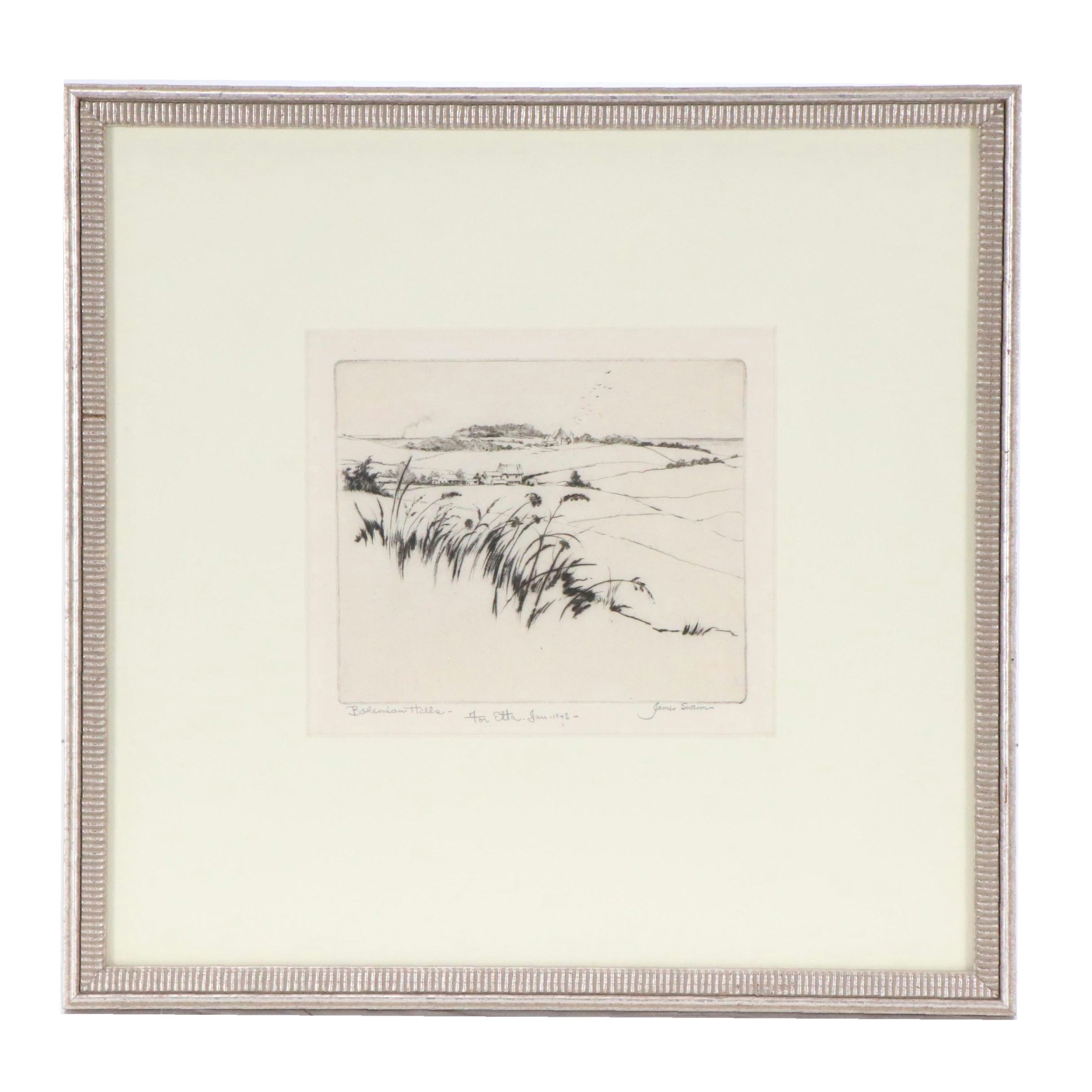 James Swan Cityscape Etching "Bohemian Hills"