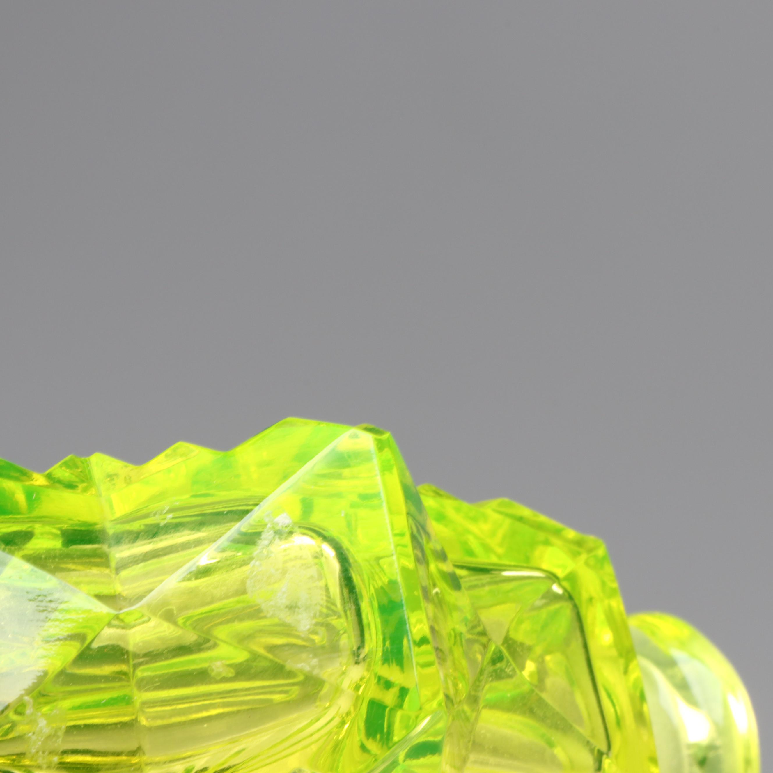 Art Deco J. Pesnicak Czech Vaseline Glass Perfume Bottle, Early to Mid-20th C