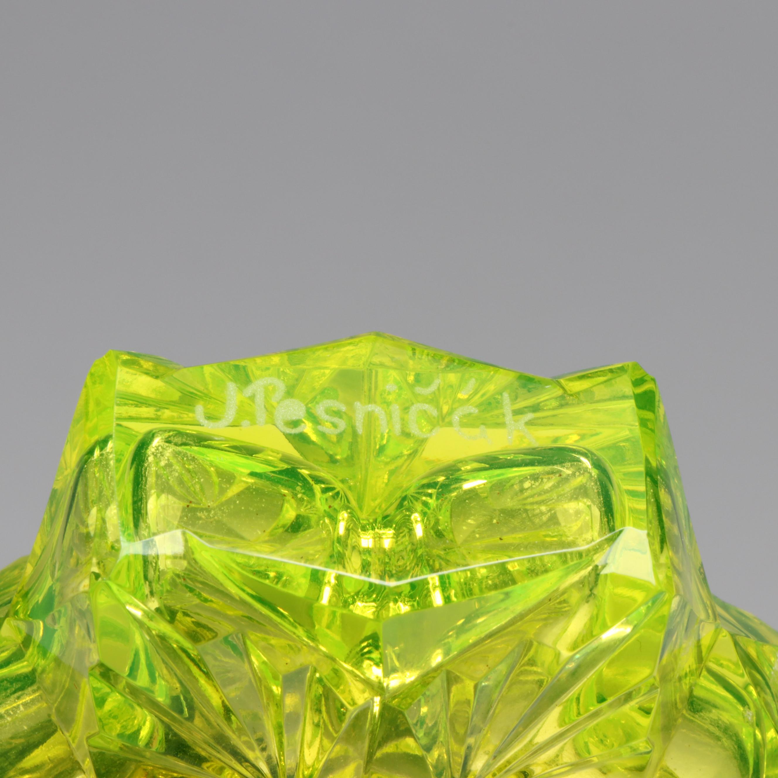 Art Deco J. Pesnicak Czech Vaseline Glass Perfume Bottle, Early to Mid-20th C