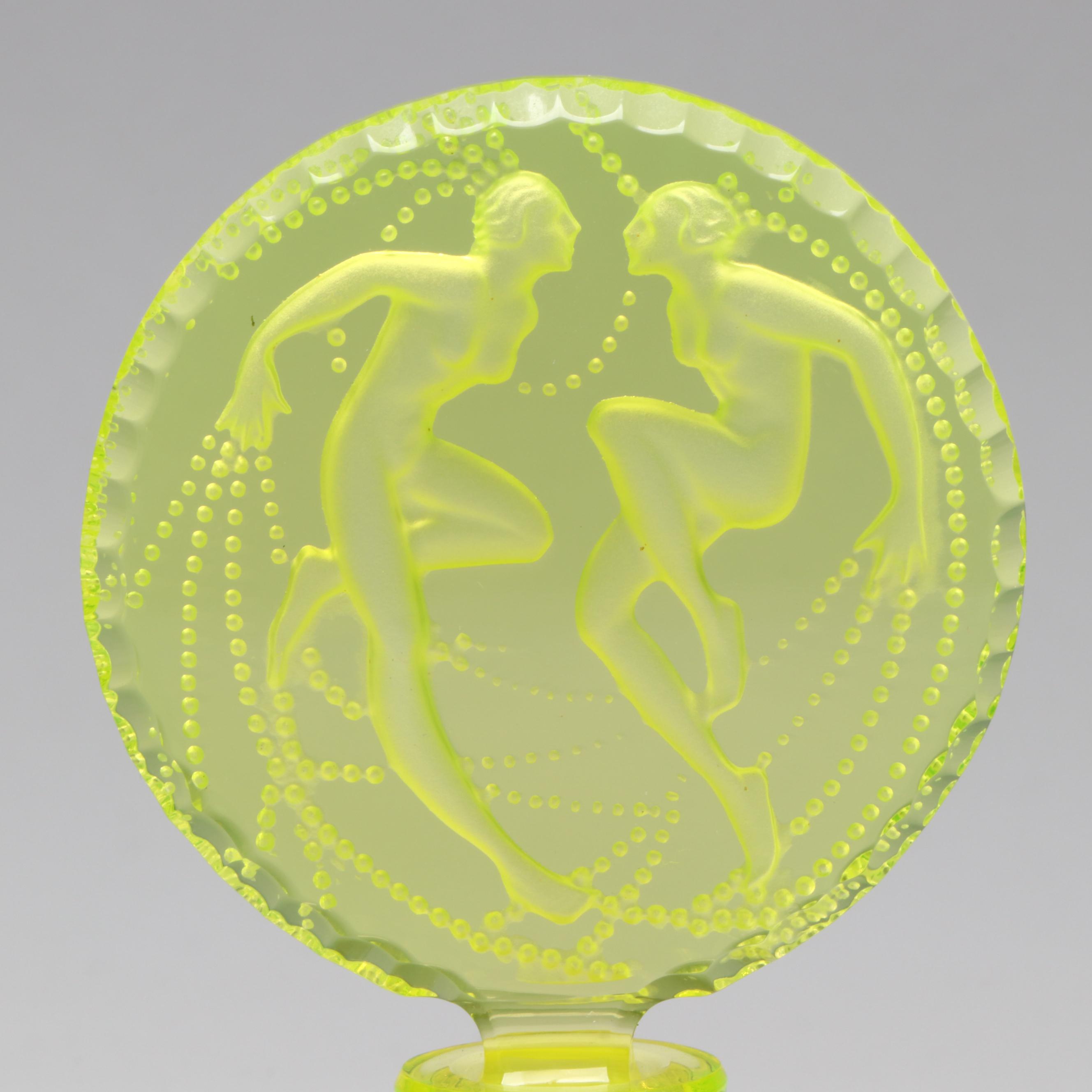 Art Deco J. Pesnicak Czech Vaseline Glass Perfume Bottle, Early to Mid-20th C