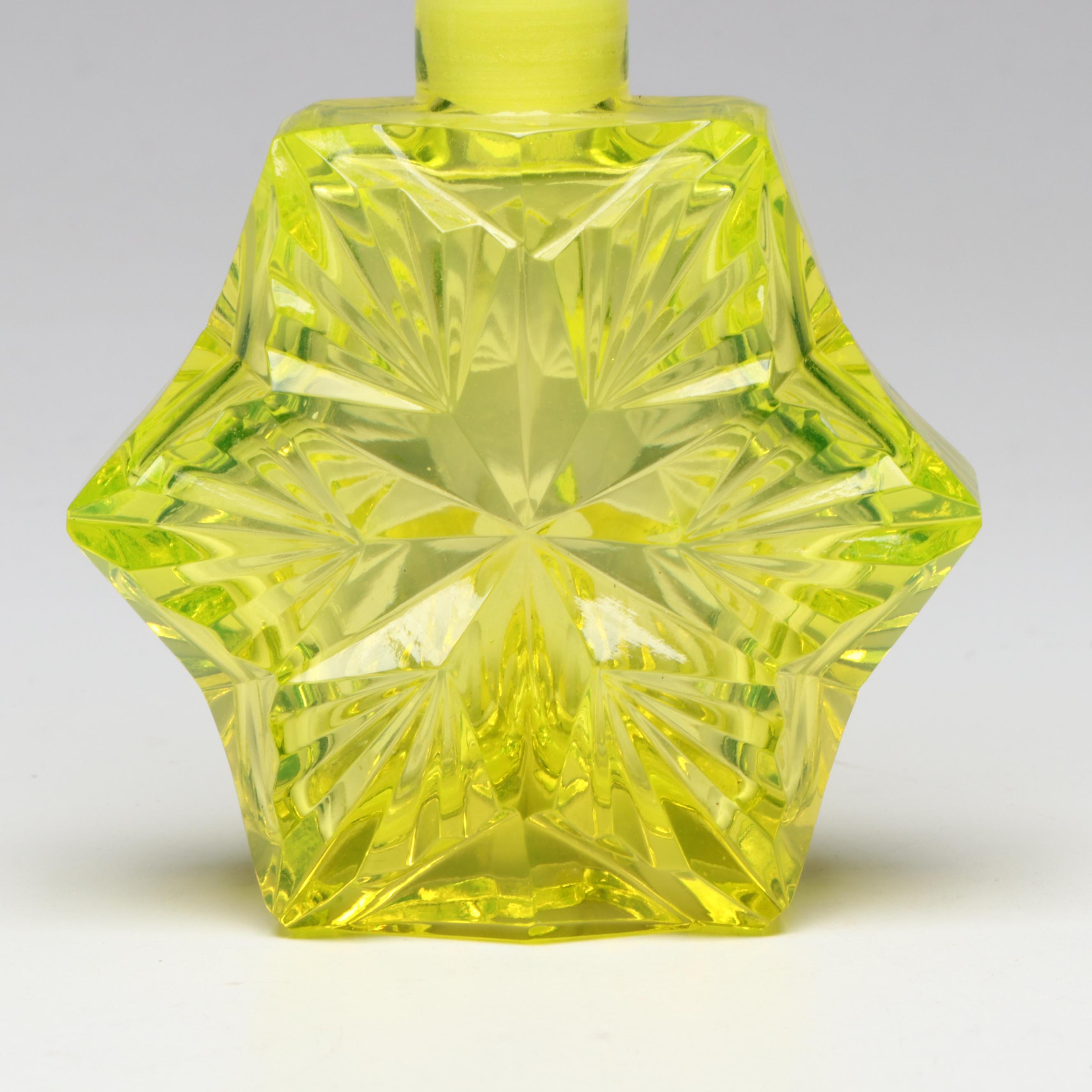 Art Deco J. Pesnicak Czech Vaseline Glass Perfume Bottle, Early to Mid-20th C