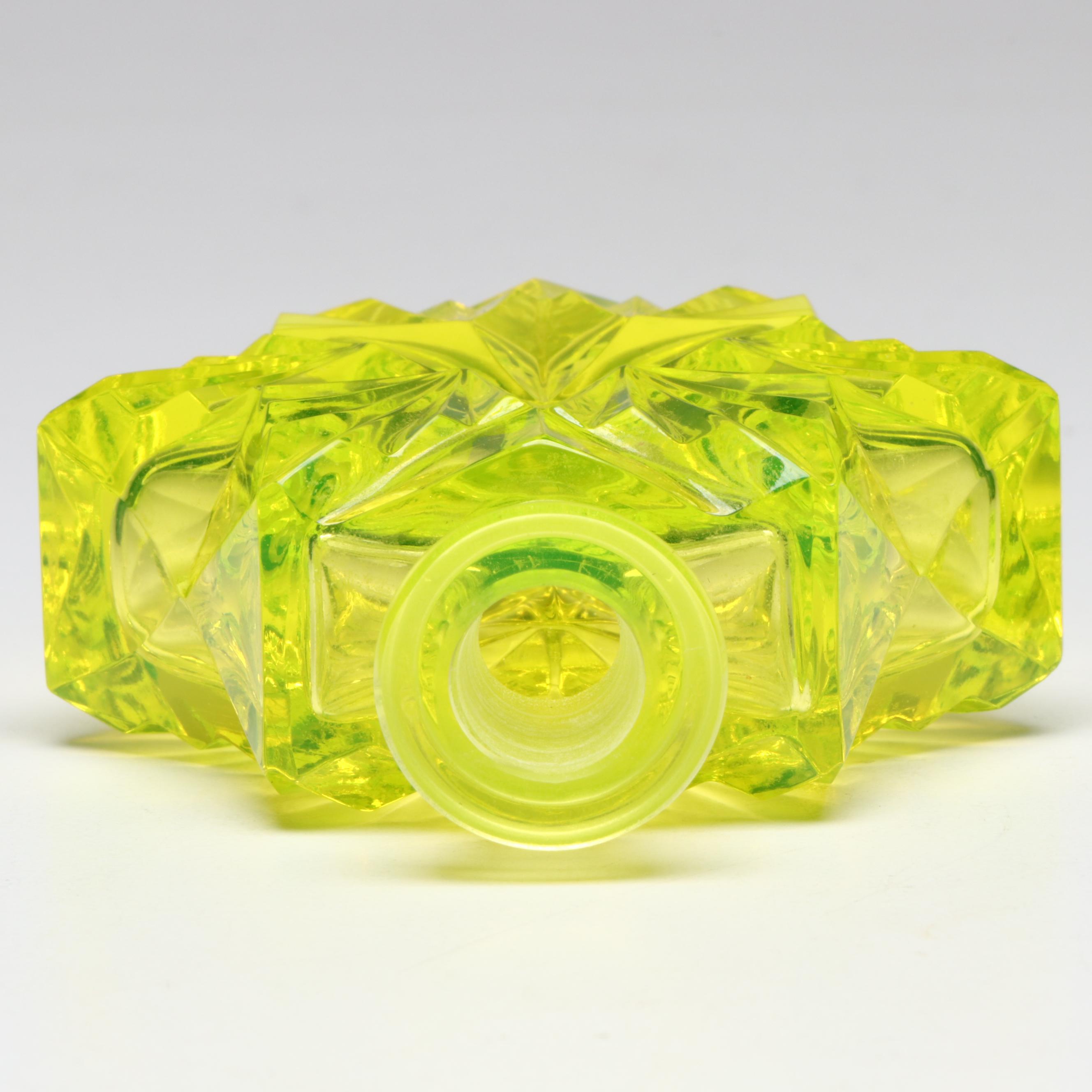 Art Deco J. Pesnicak Czech Vaseline Glass Perfume Bottle, Early to Mid-20th C