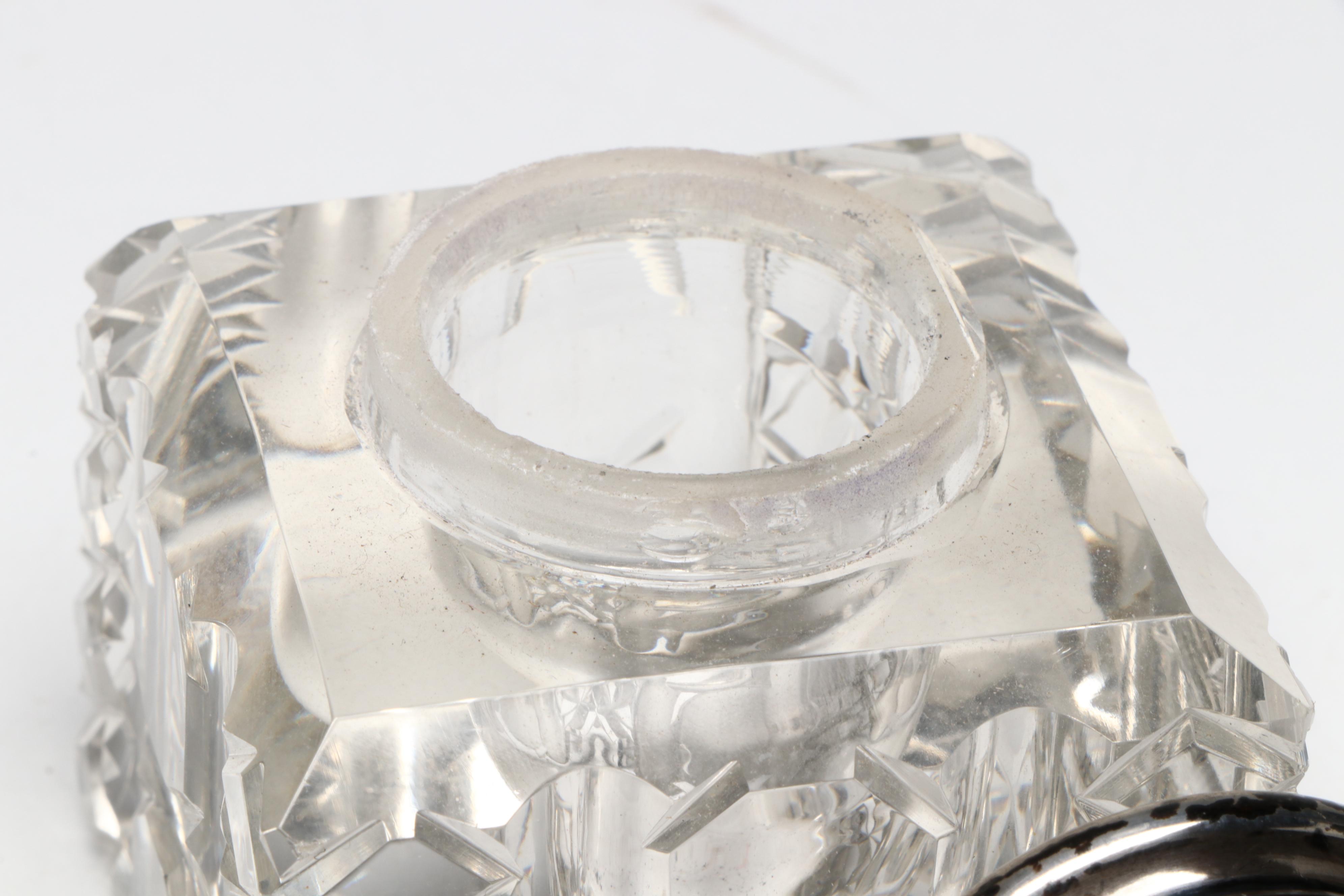 International Silver Glass & Sterling Inkwell, Perfume Bottles & Vanity Décor