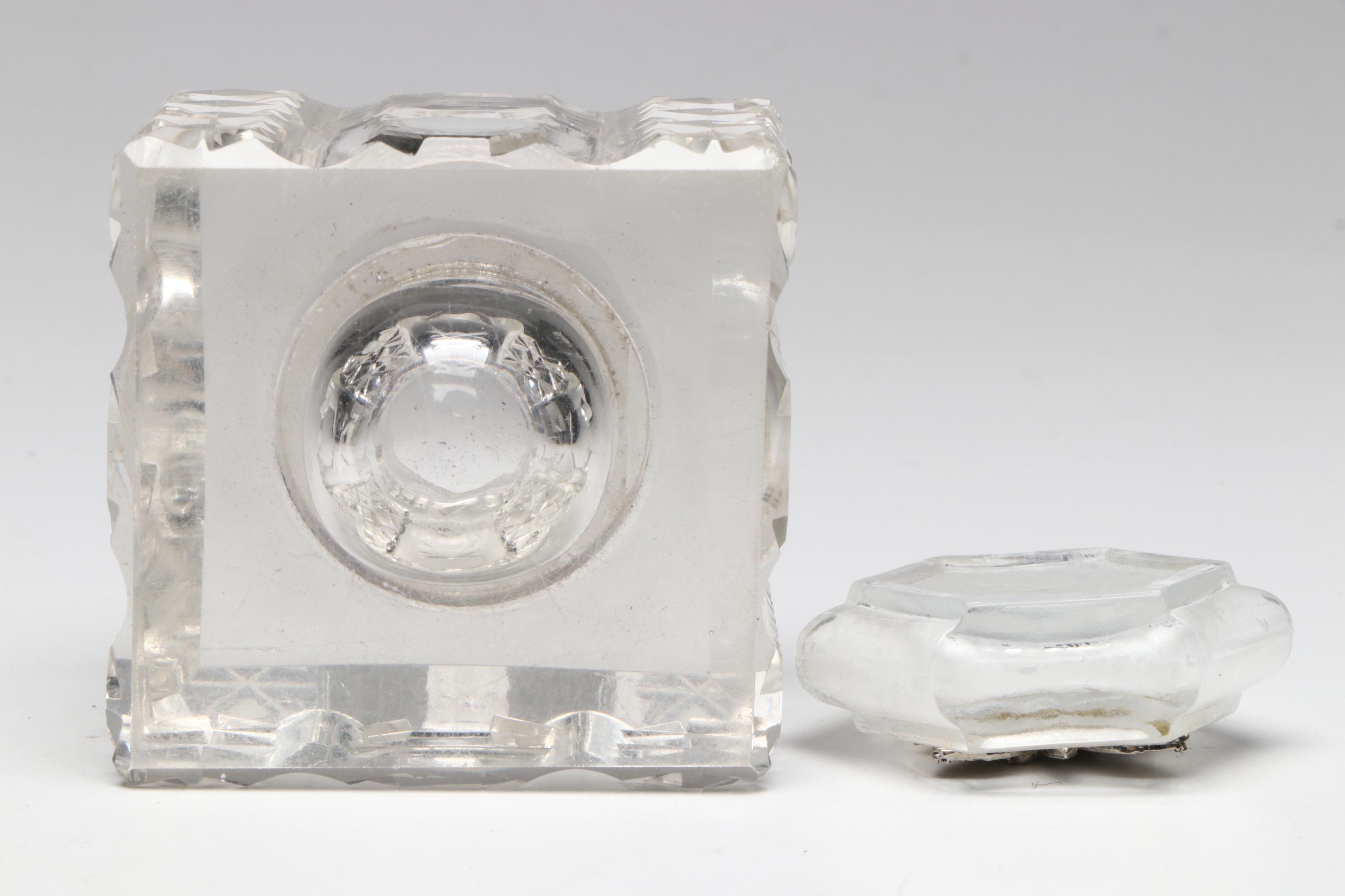 International Silver Glass & Sterling Inkwell, Perfume Bottles & Vanity Décor