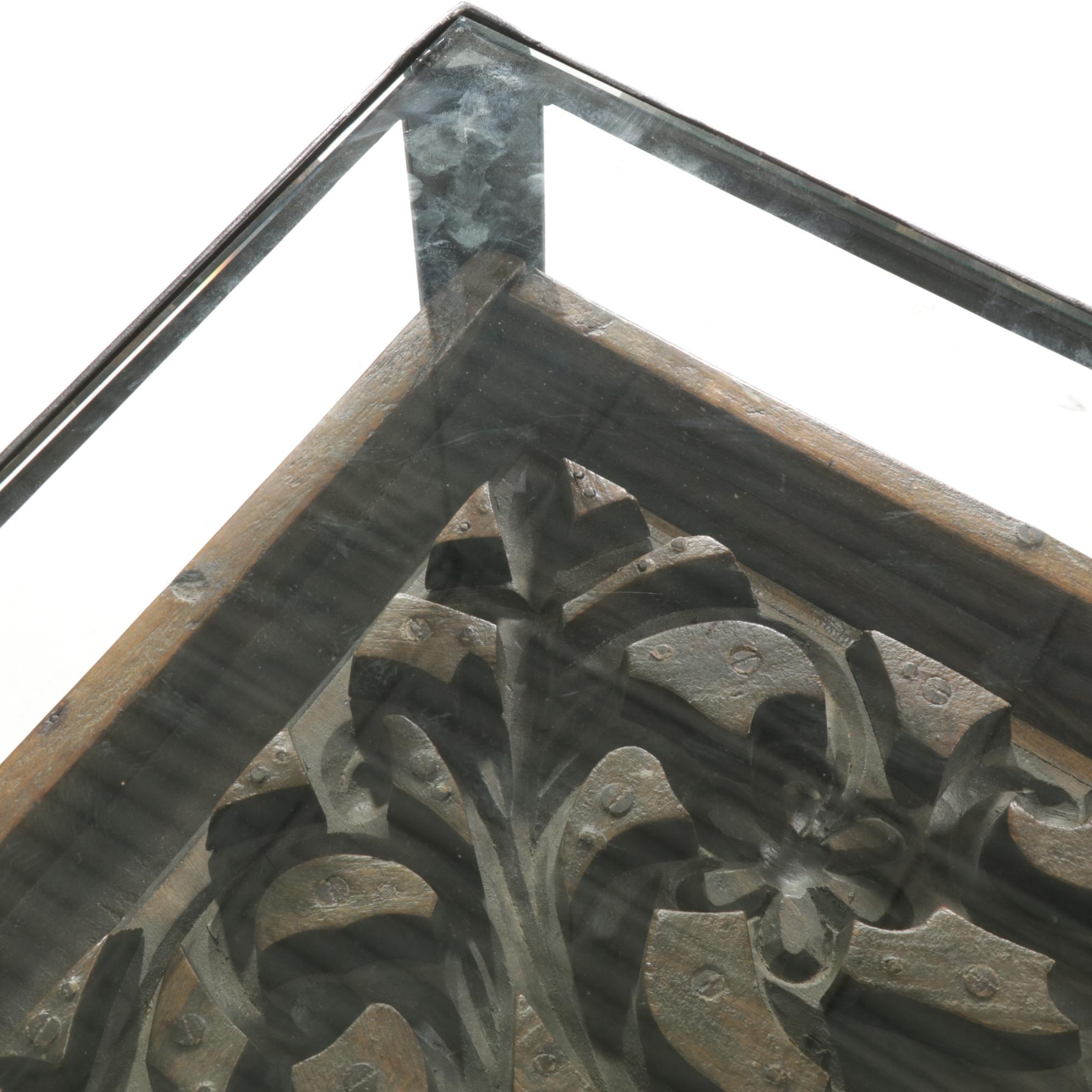 Industrial Style GlassTop Metal Hall Table with Indian Wood Concrete