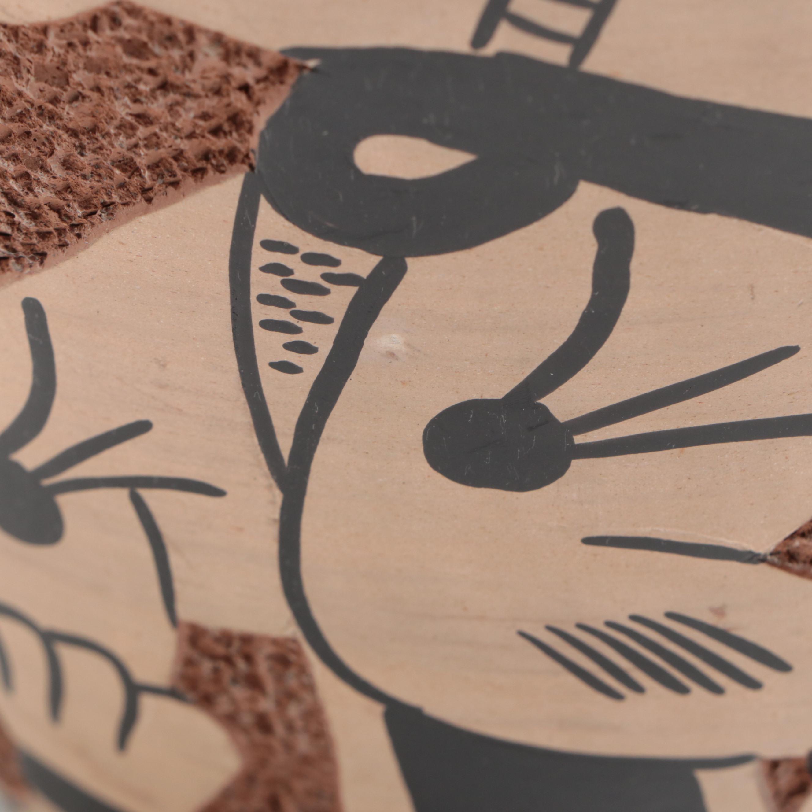 Hand-Crafted Nicaraguan Pottery Vase with Pre-Columbian Nicoya Style Figure