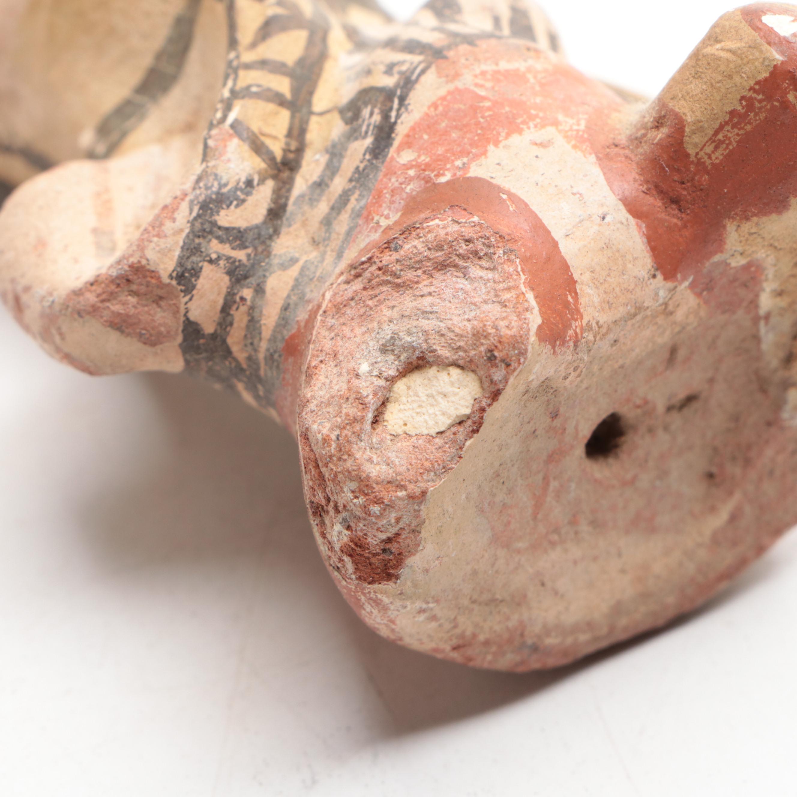 Hand-Crafted Nicaraguan Pottery Vase with Pre-Columbian Nicoya Style Figure