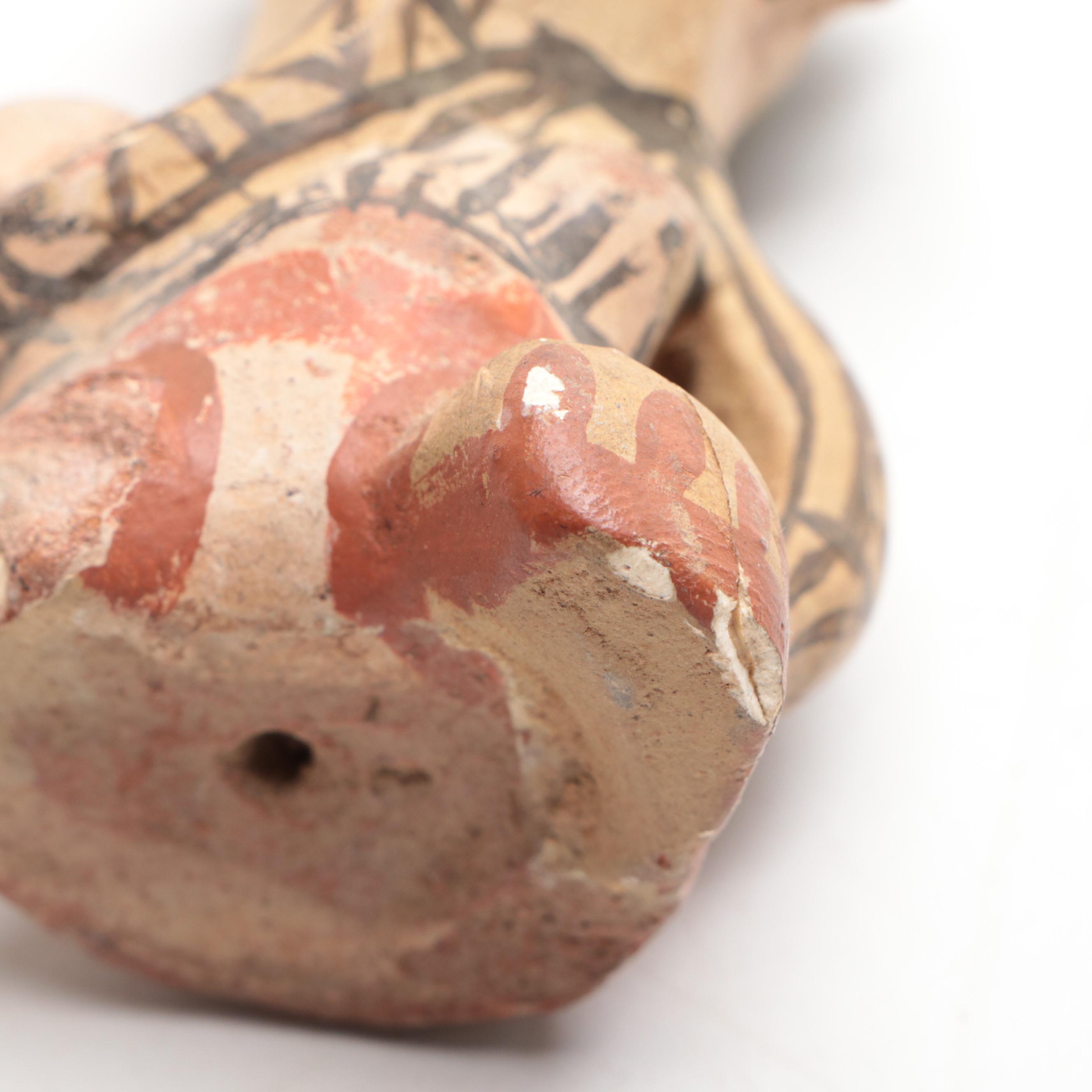 Hand-Crafted Nicaraguan Pottery Vase with Pre-Columbian Nicoya Style Figure