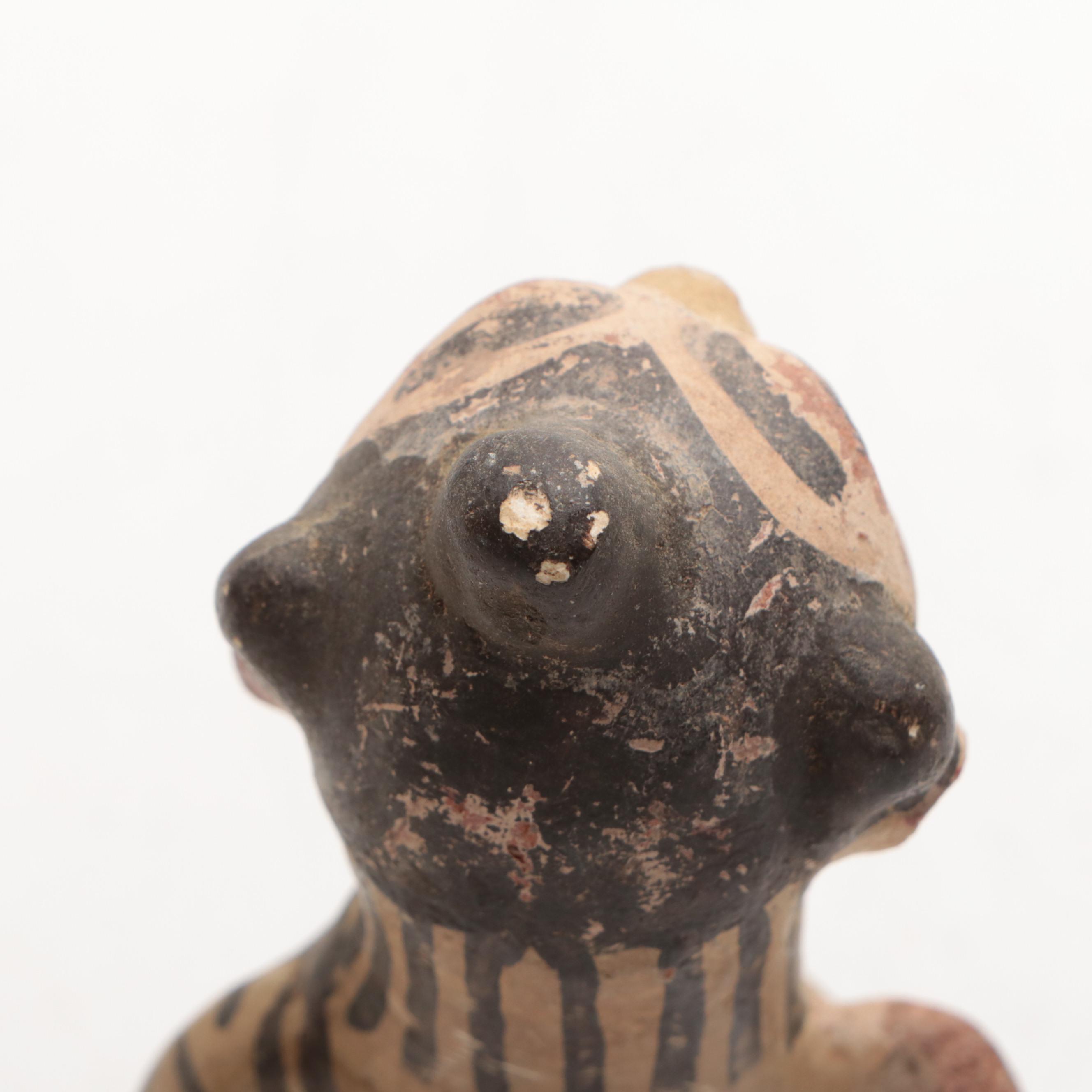 Hand-Crafted Nicaraguan Pottery Vase with Pre-Columbian Nicoya Style Figure