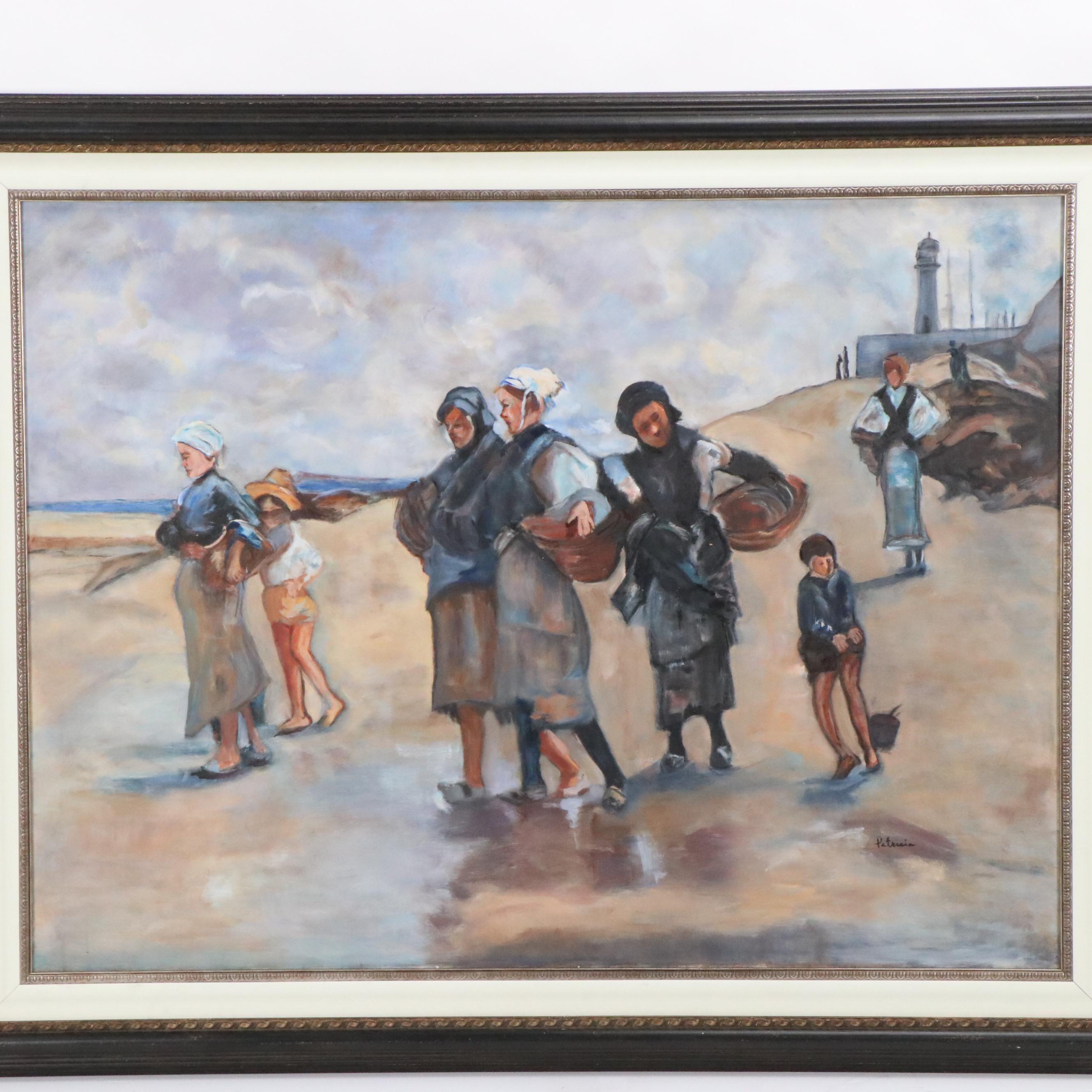 Oil Painting After John Singer Sargent "The Oyster Gatherers Of Cancale"
