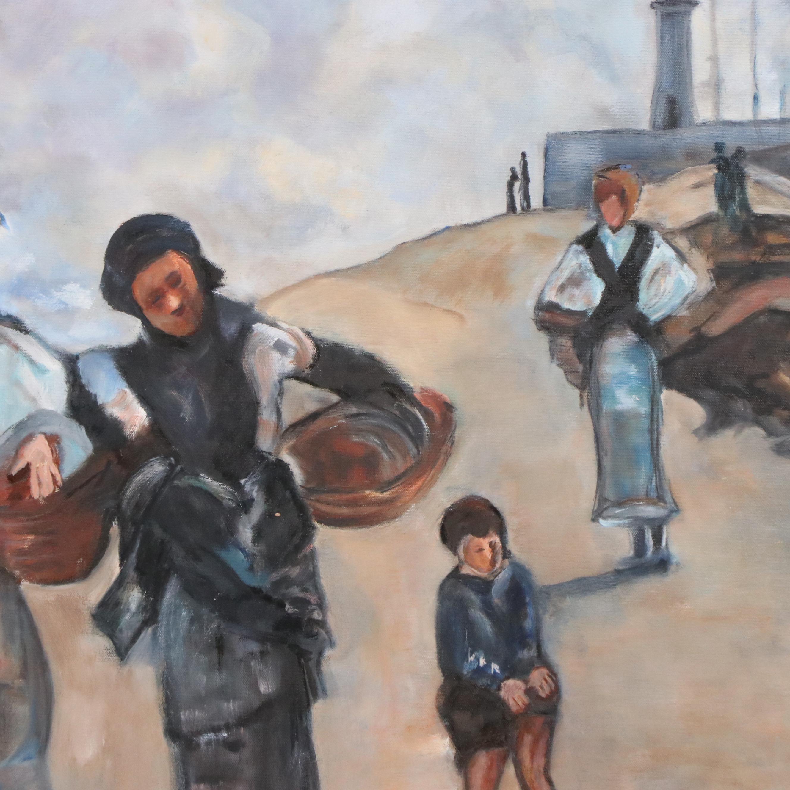 Oil Painting After John Singer Sargent "The Oyster Gatherers Of Cancale"