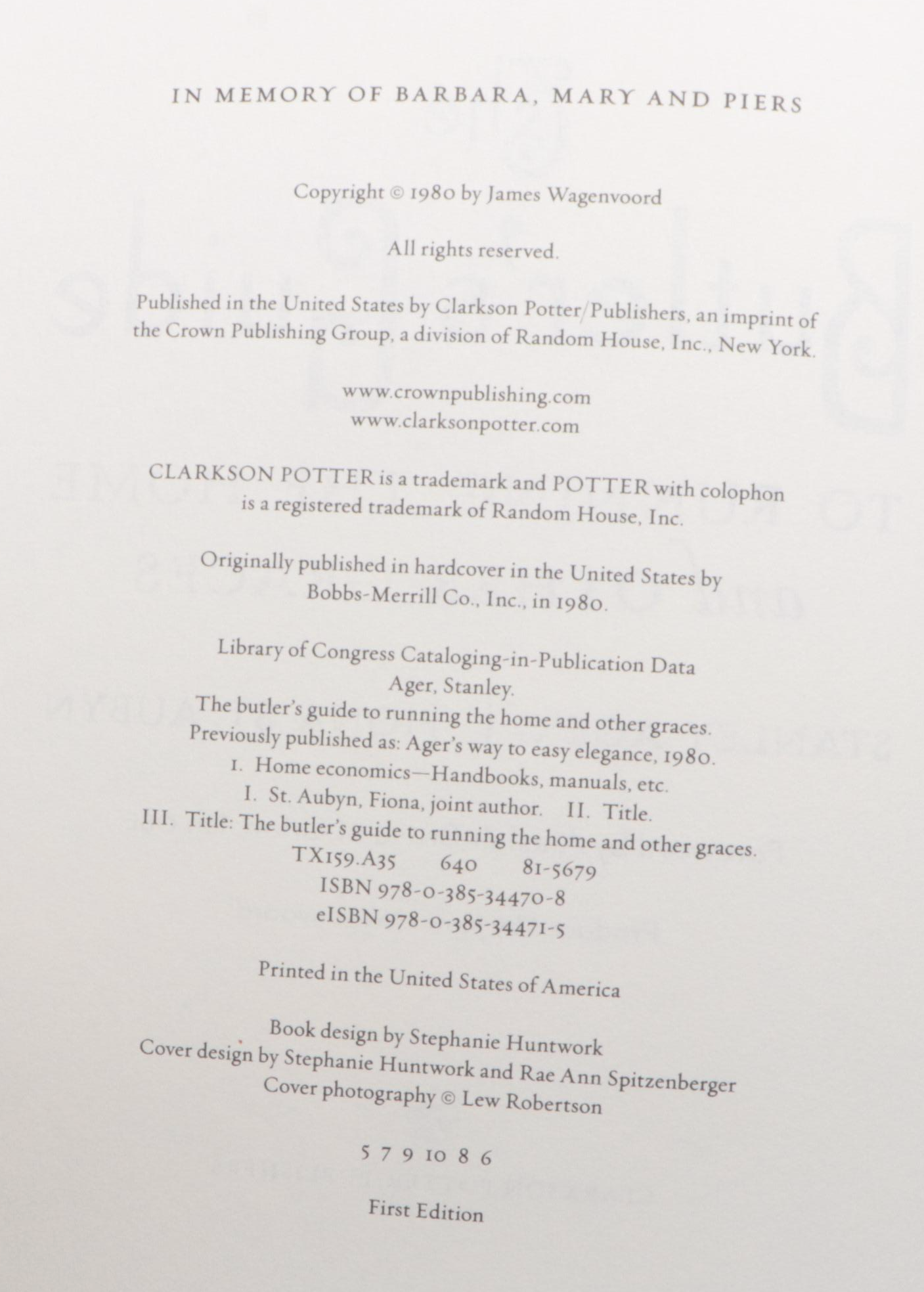 "The Butler's Guide to Running the Home" by Stanley Ager and Fiona St. Aubyn