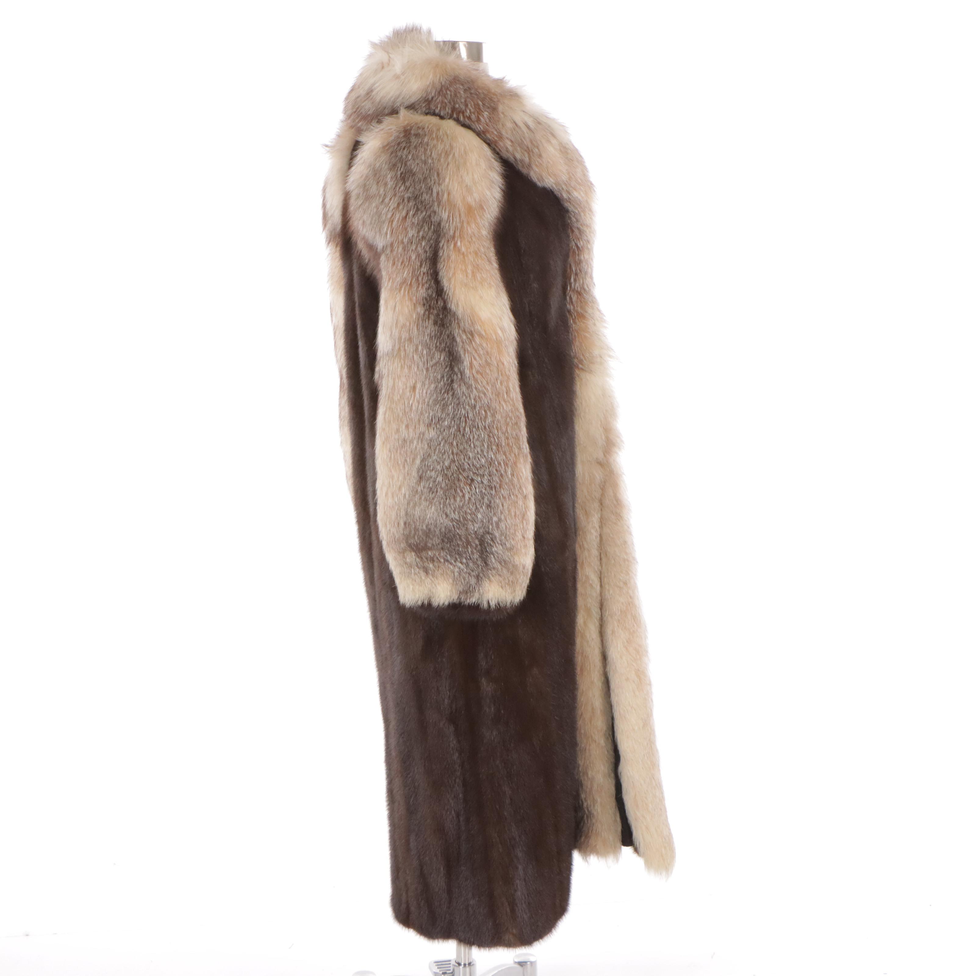 Grecian Mink Fur Coat with Crystal Fox Fur Trim