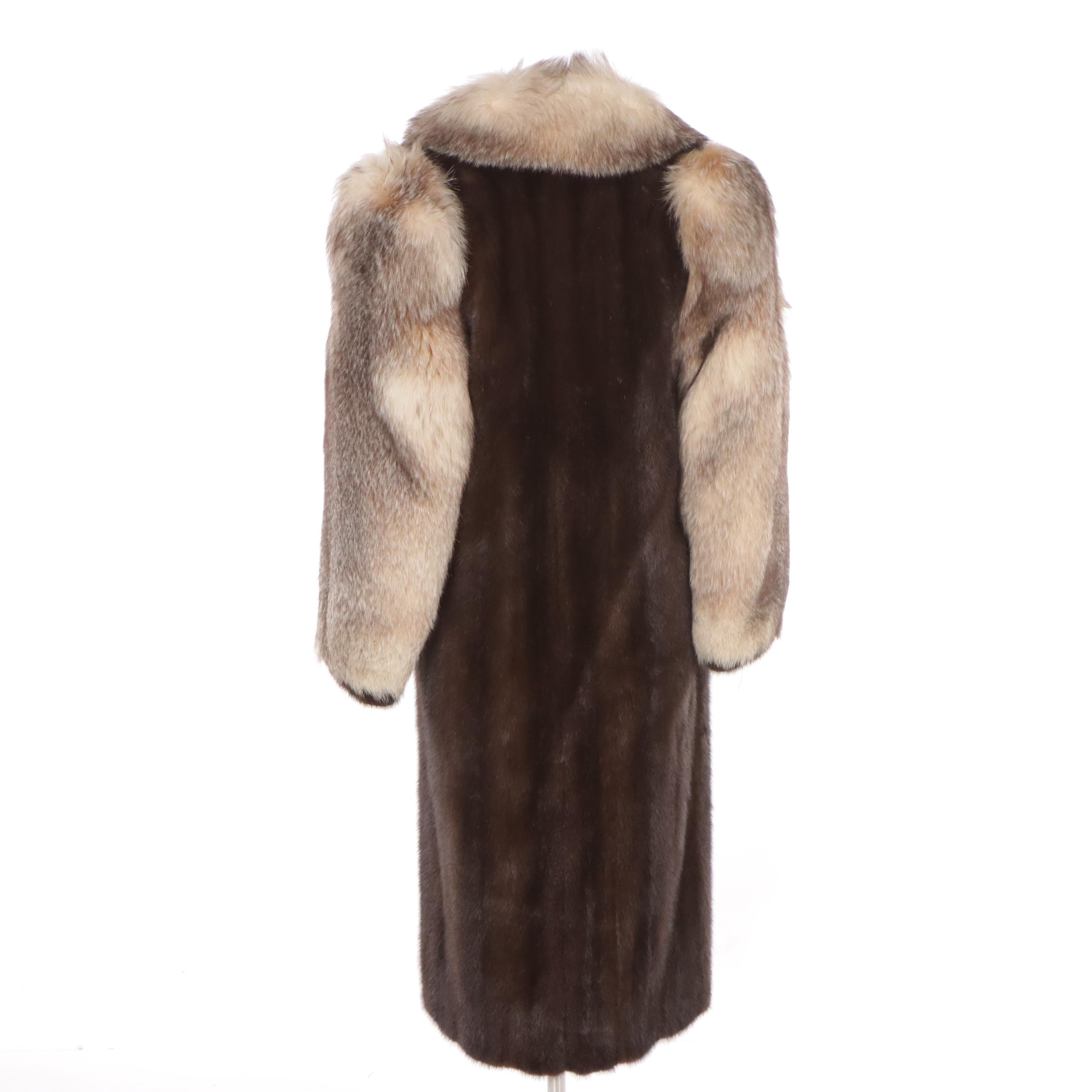Grecian Mink Fur Coat with Crystal Fox Fur Trim