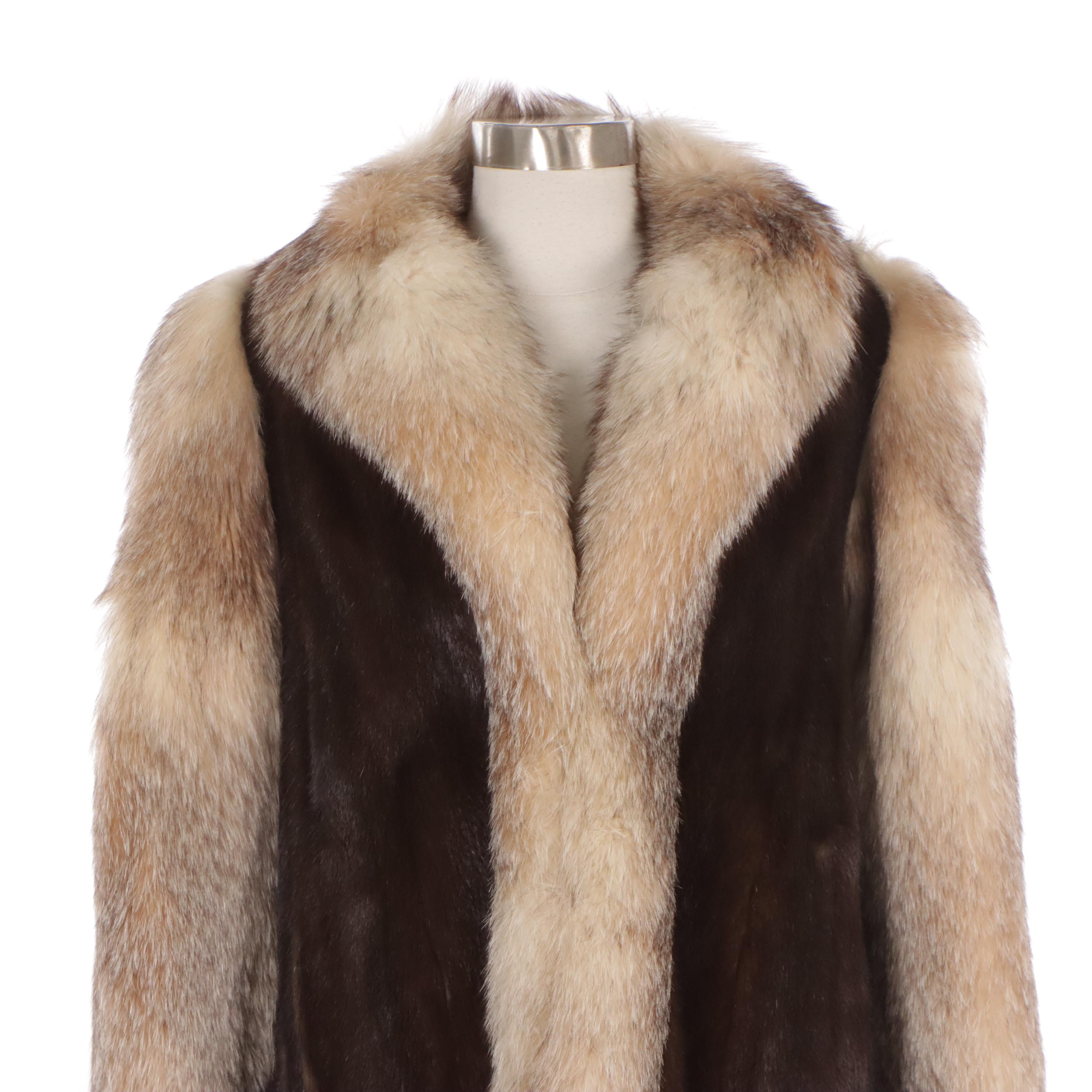 Grecian Mink Fur Coat with Crystal Fox Fur Trim