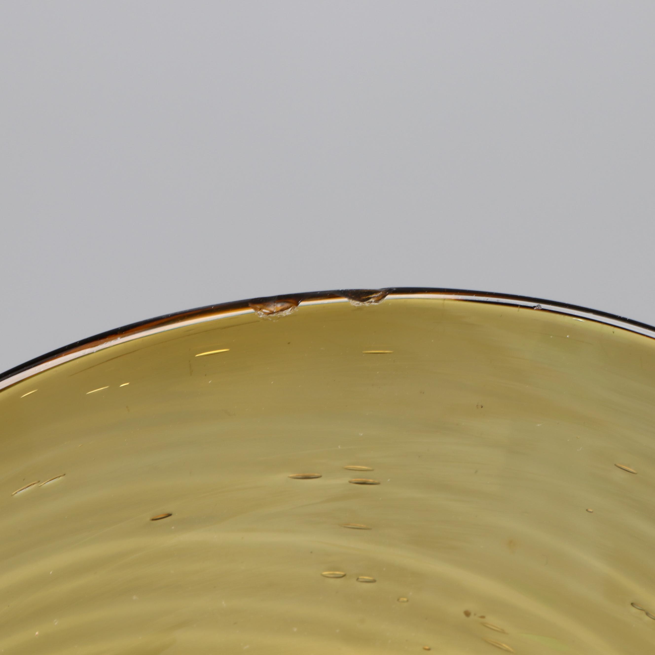 Amber and Blue Art Glass Bowls, Plates and Pitcher