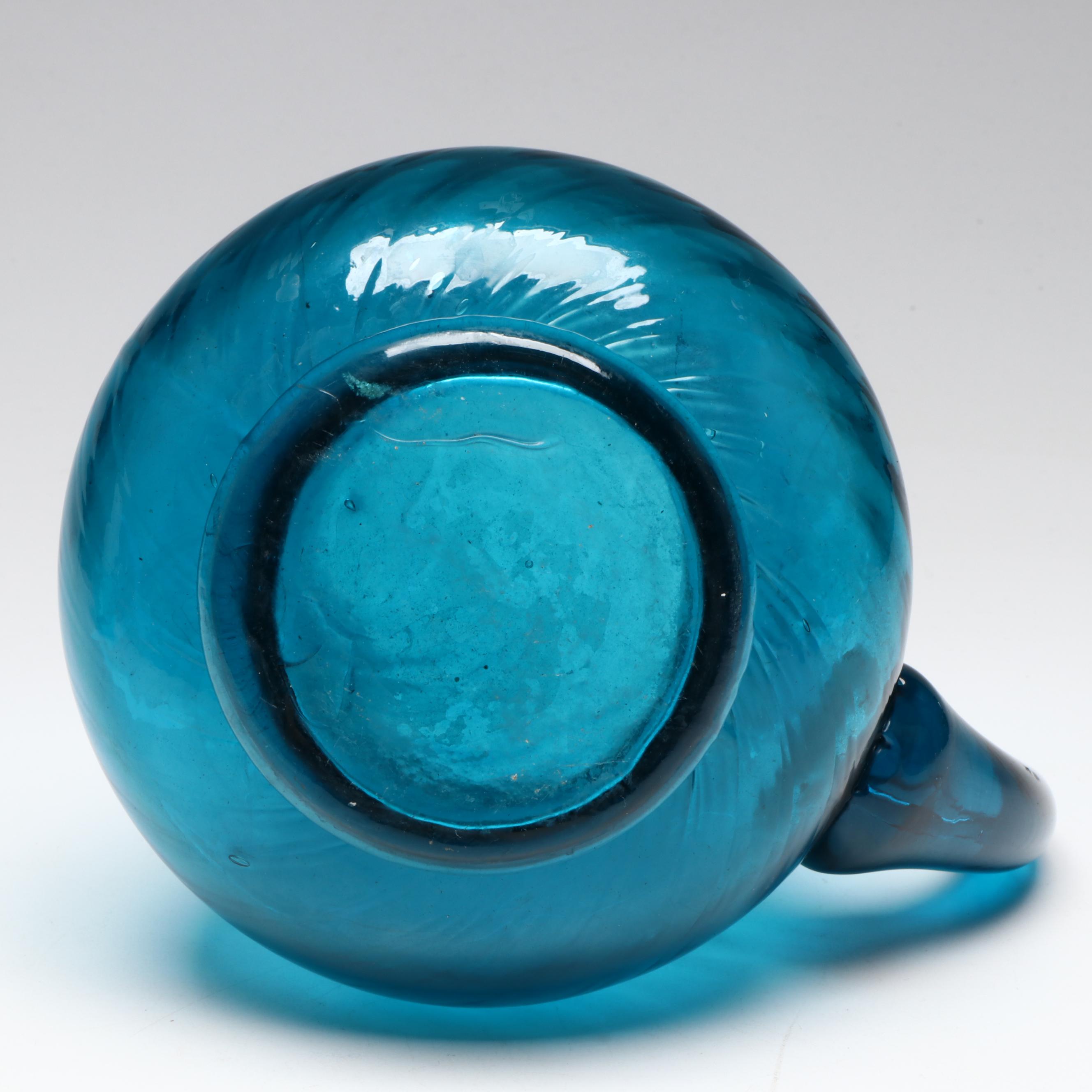 Amber and Blue Art Glass Bowls, Plates and Pitcher