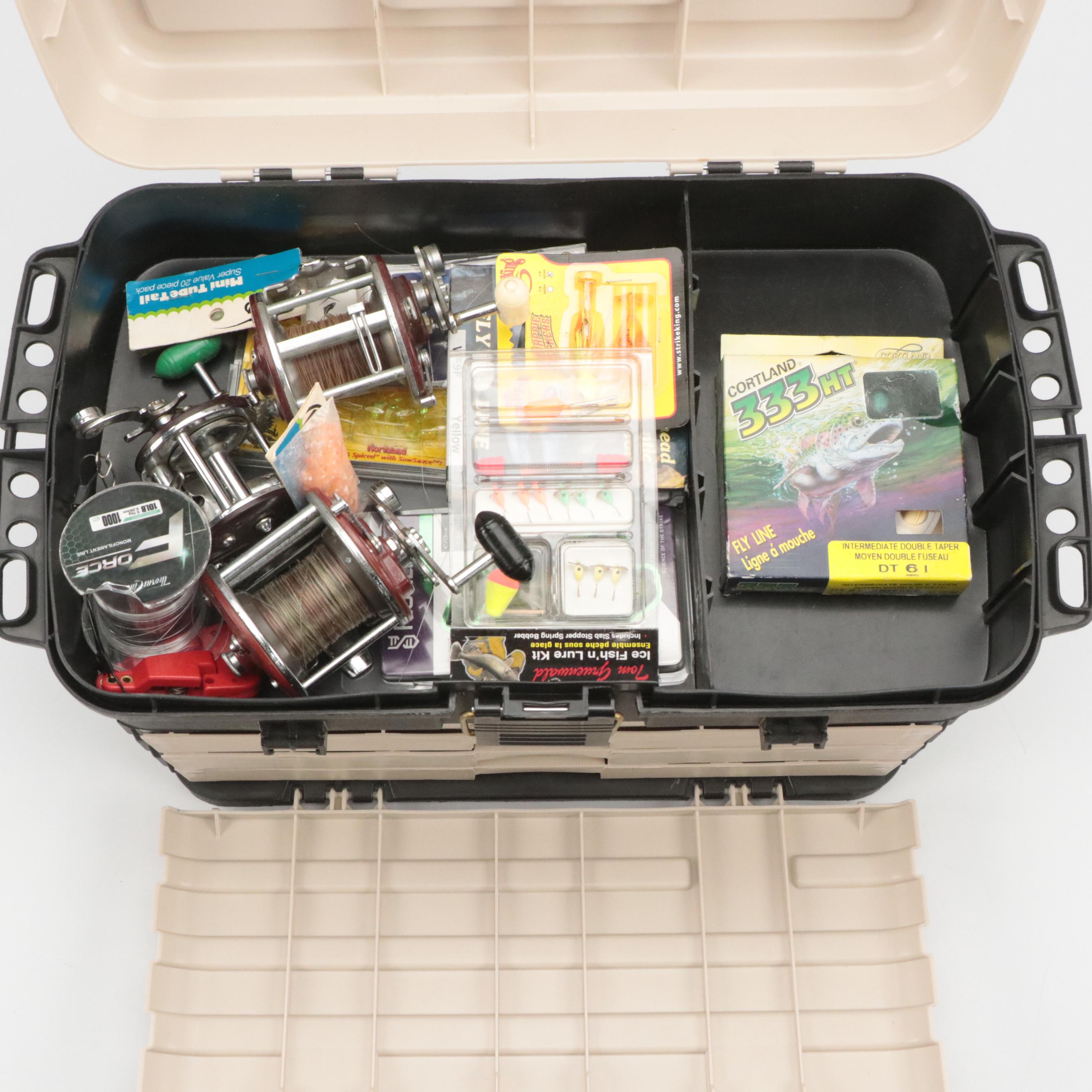 Plano Stacking Four-Drawer Tackle Box with Fishing Gear, Floats, Lures