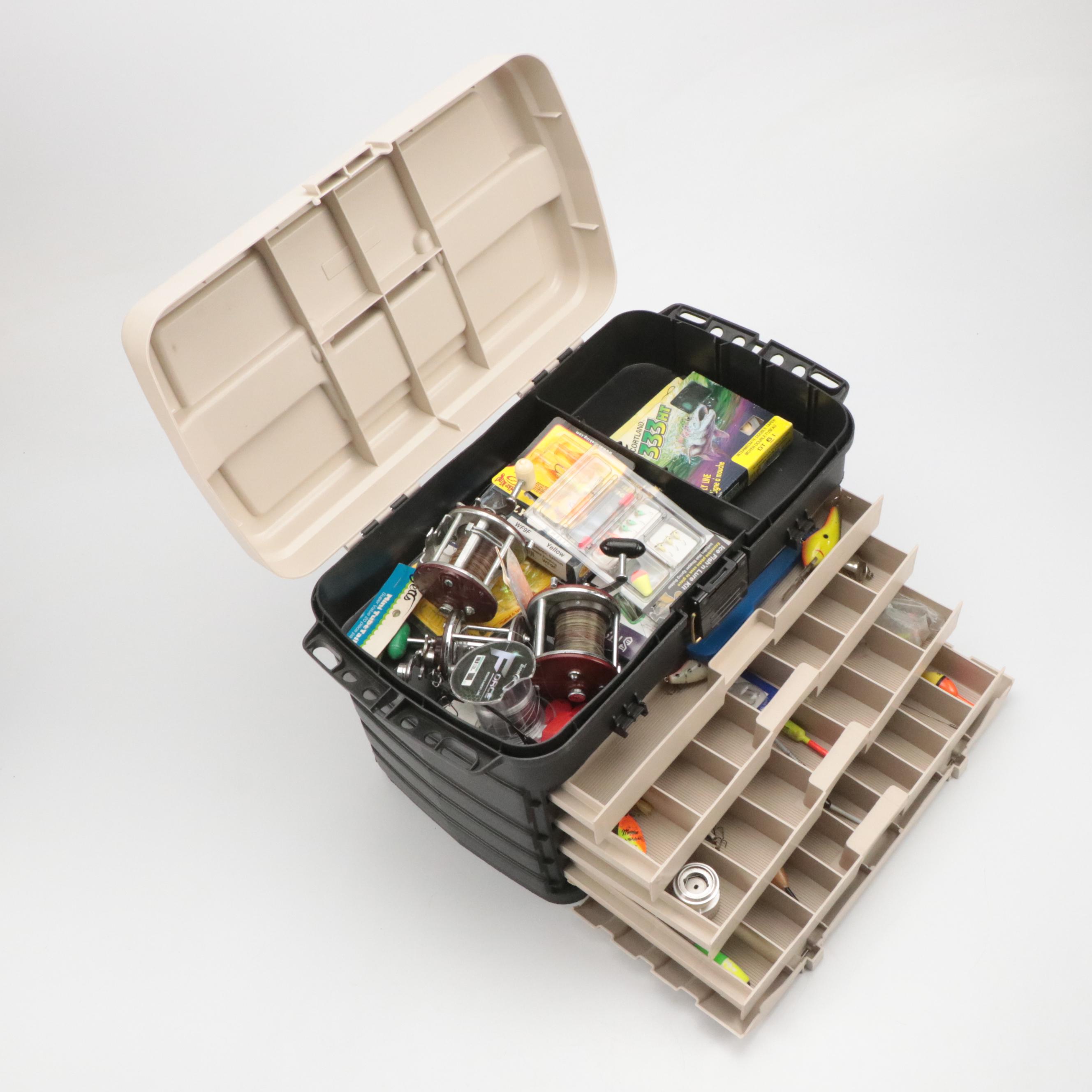 Plano Stacking Four-Drawer Tackle Box with Fishing Gear, Floats, Lures