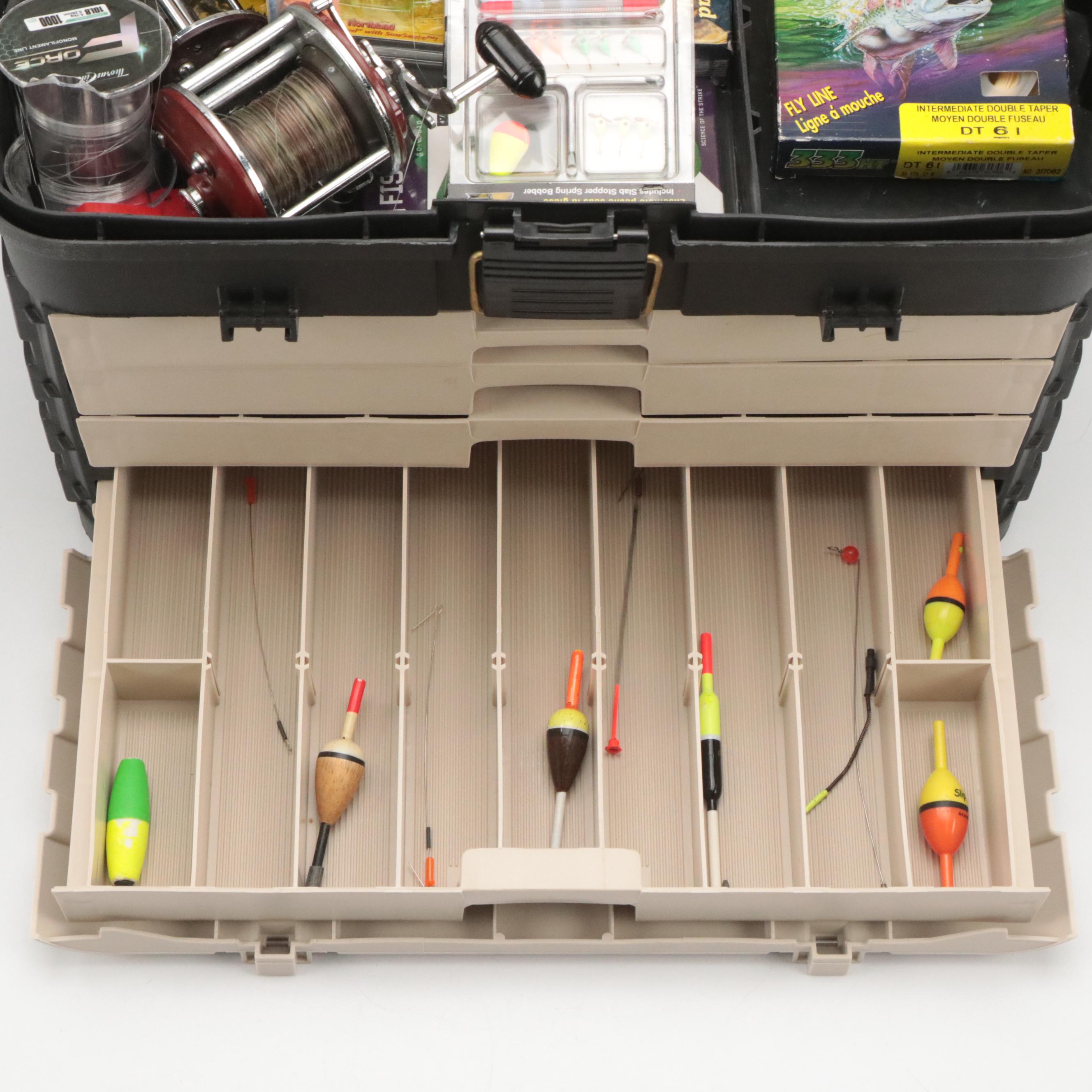 Plano Stacking Four-Drawer Tackle Box with Fishing Gear, Floats, Lures