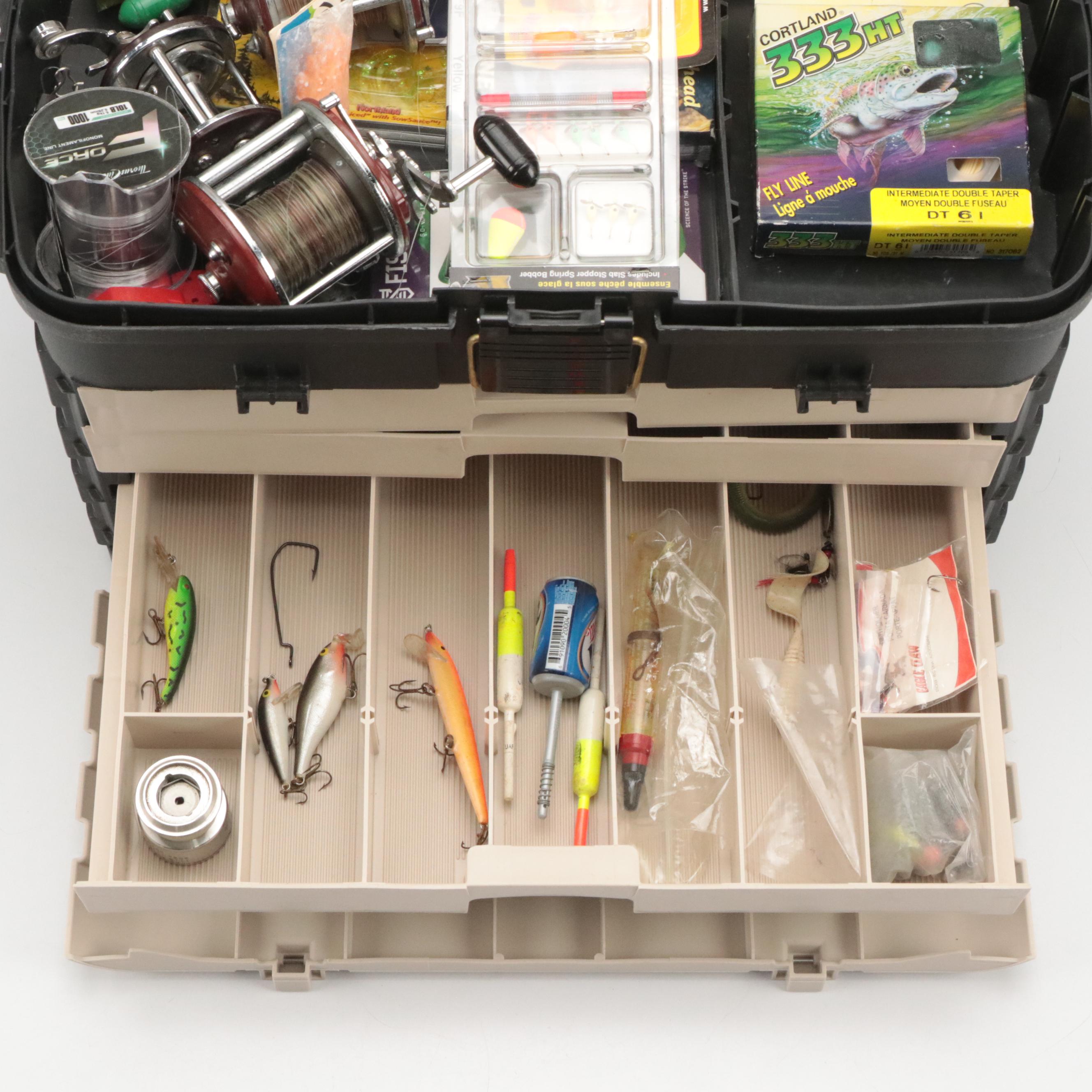Plano Stacking Four-Drawer Tackle Box with Fishing Gear, Floats, Lures