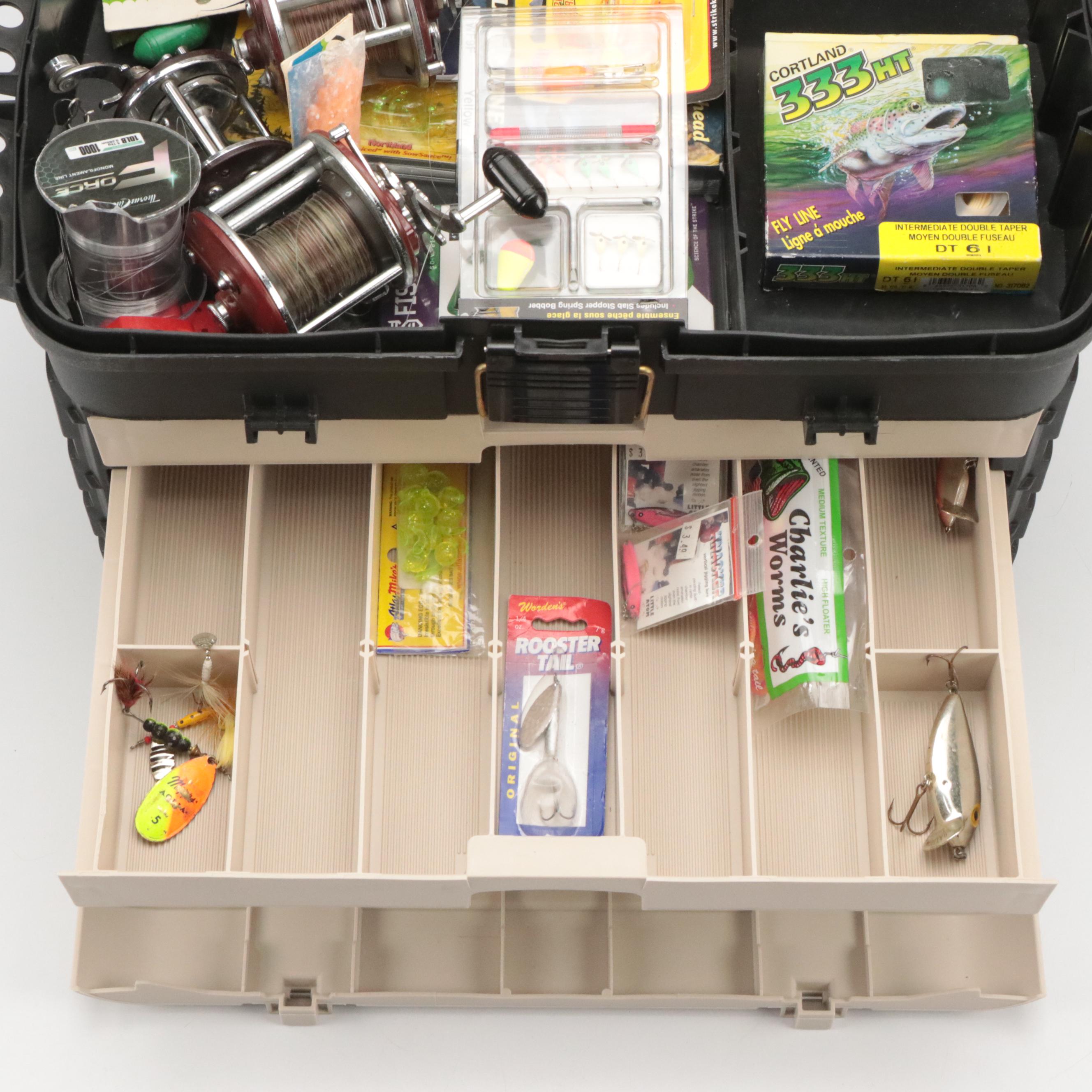 Plano Stacking Four-Drawer Tackle Box with Fishing Gear, Floats, Lures