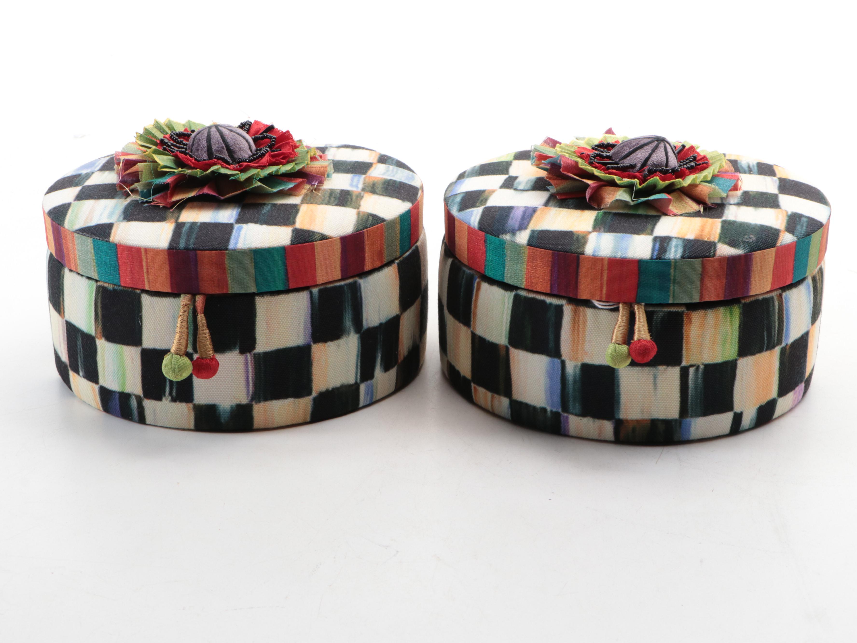 Pair of MacKenzie-Childs "Courtly Check" Fabric Jewelry Boxes