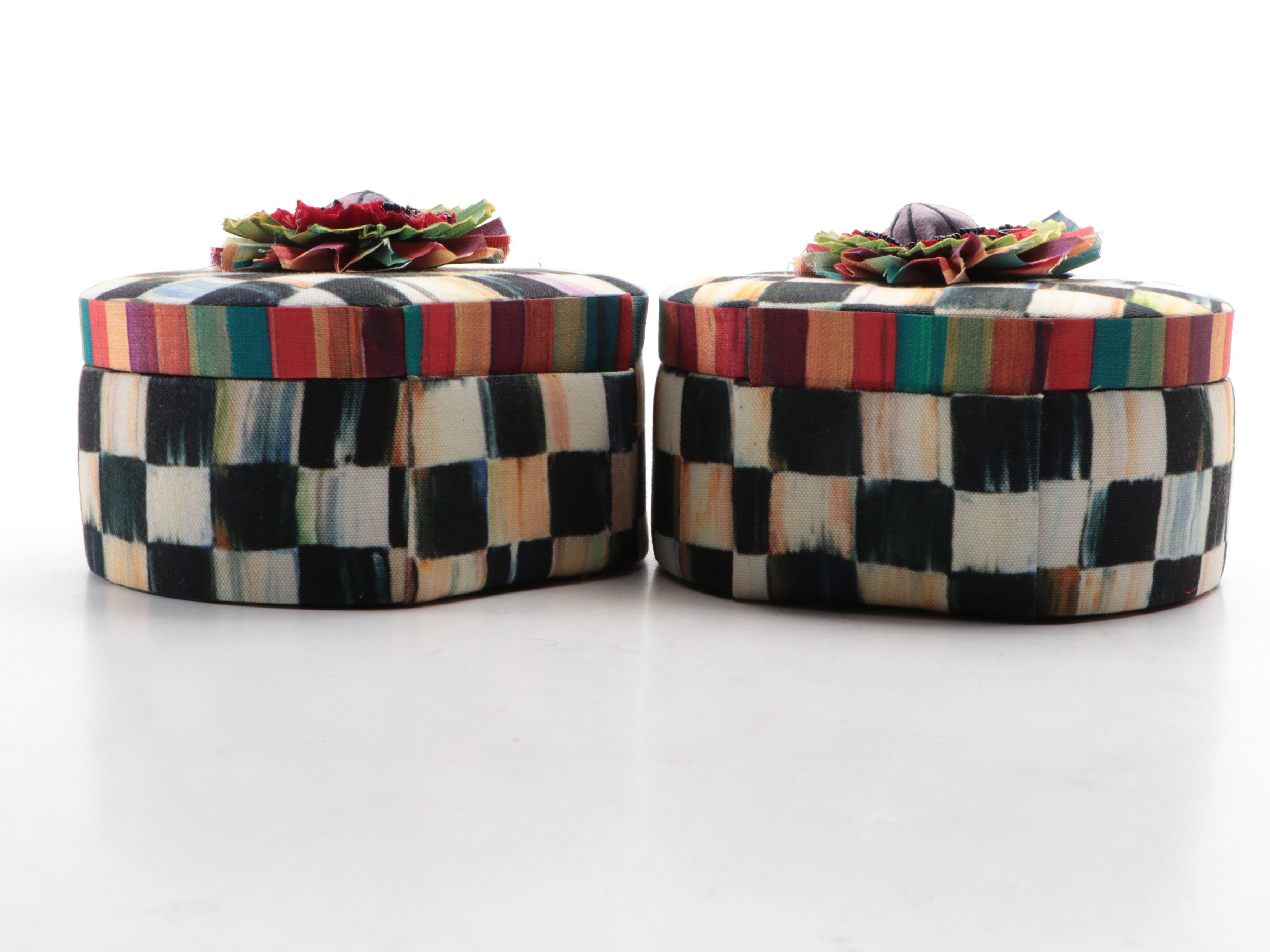 Pair of MacKenzie-Childs "Courtly Check" Fabric Jewelry Boxes