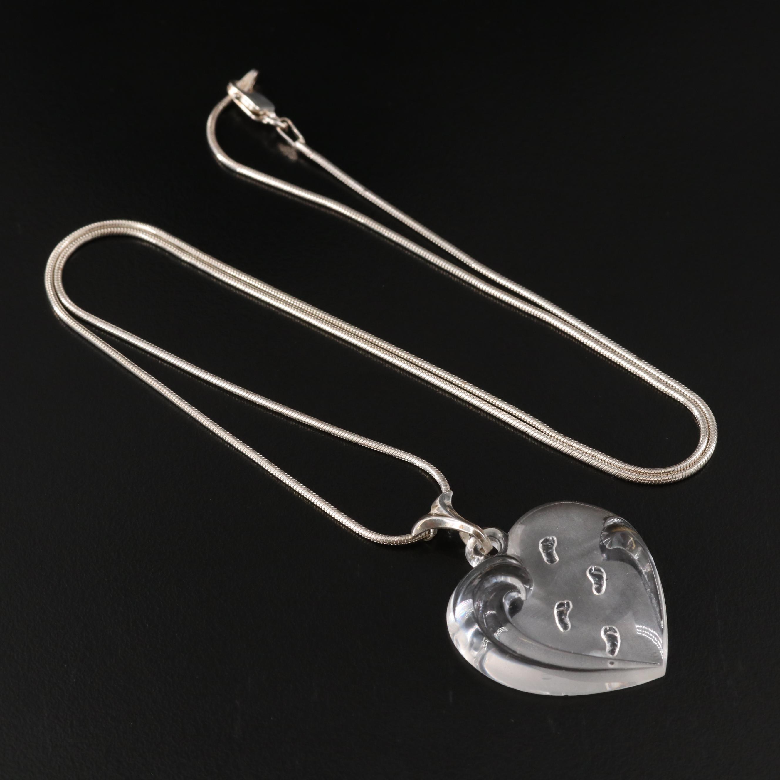 Lenox "Footprints in the Sand" Sterling Crystal Pendant Necklace