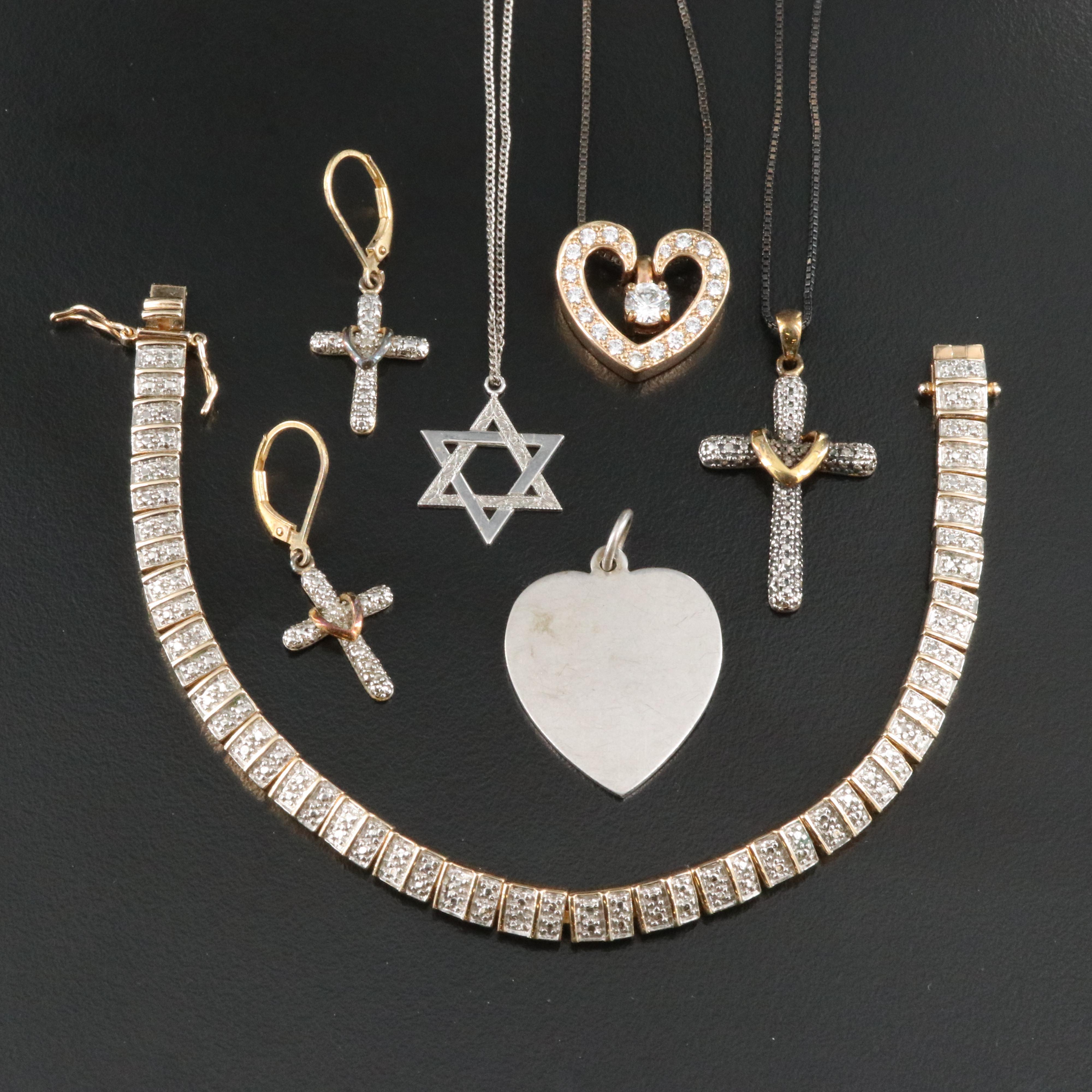 Sterling Religious Jewelry Including Diamond and CZ