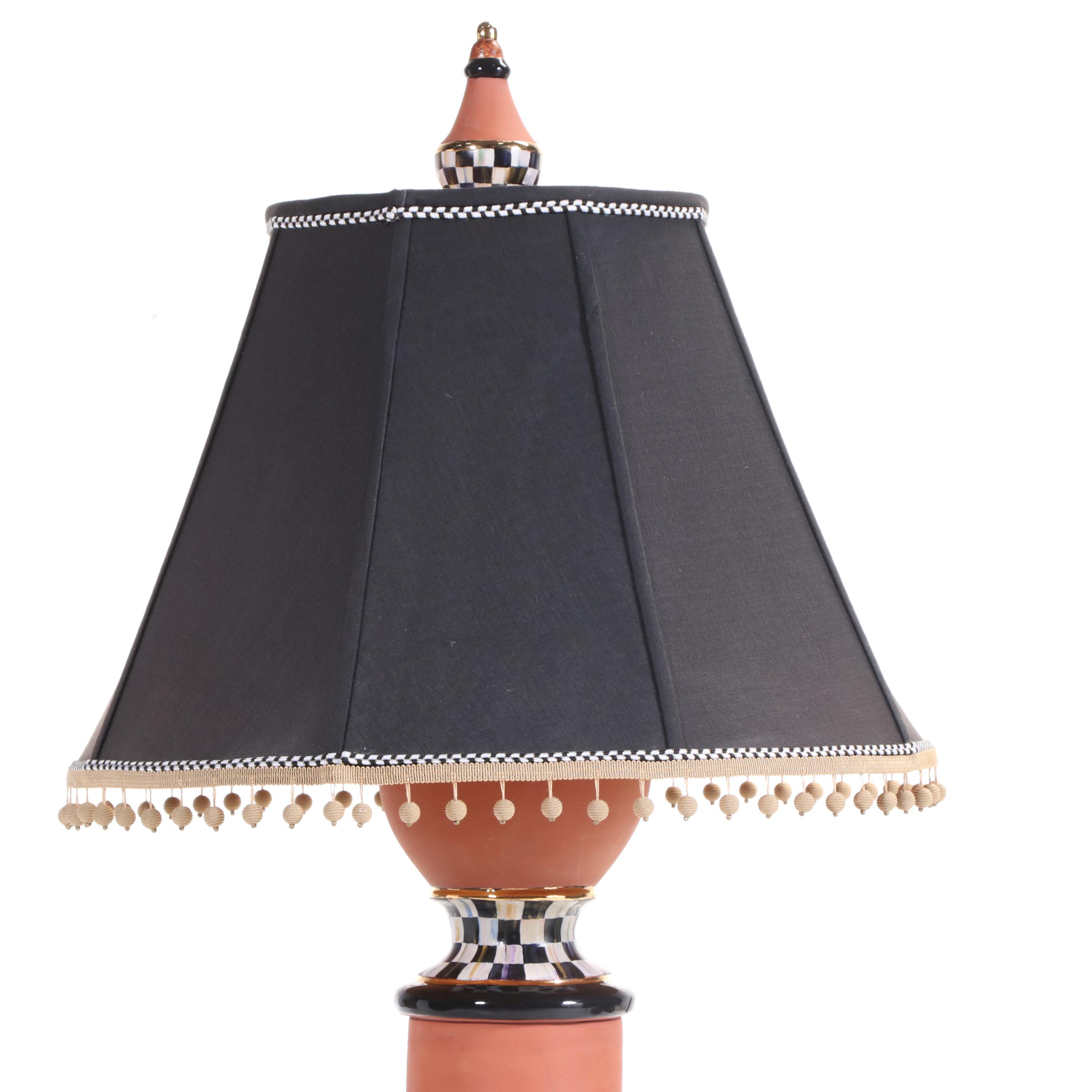 MacKenzie-Childs Courtly Check Terracotta Floor Lamp, Original Shade and Finial