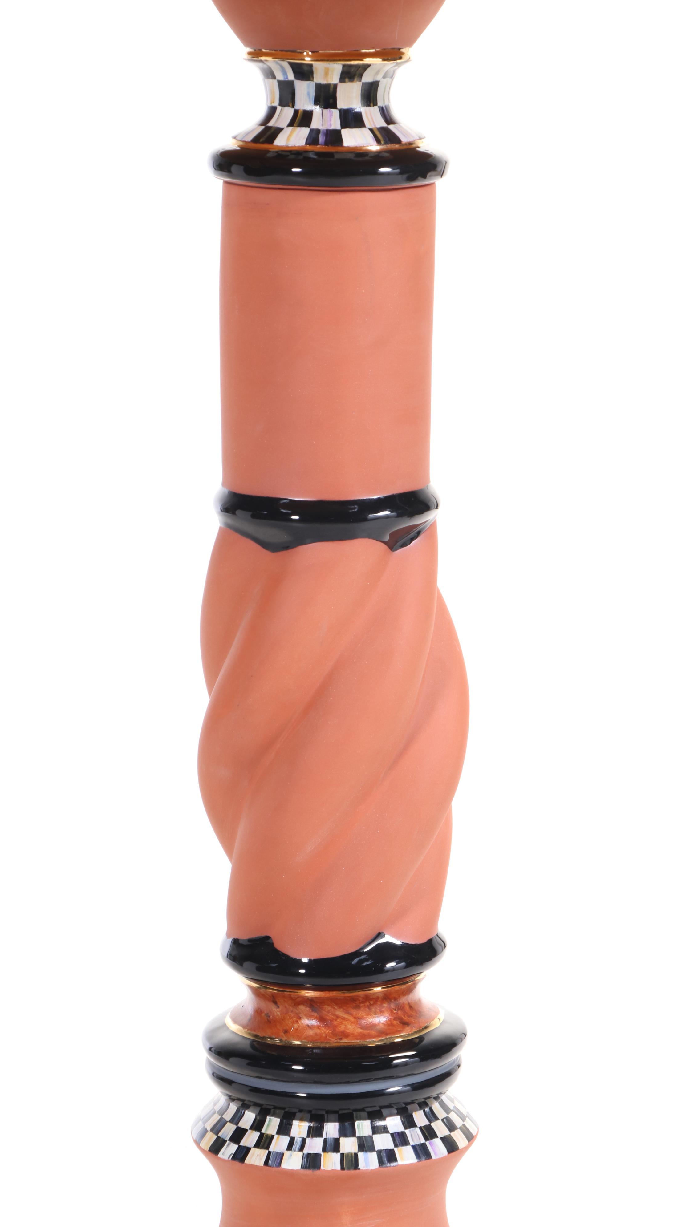 MacKenzie-Childs Courtly Check Terracotta Floor Lamp, Original Shade and Finial