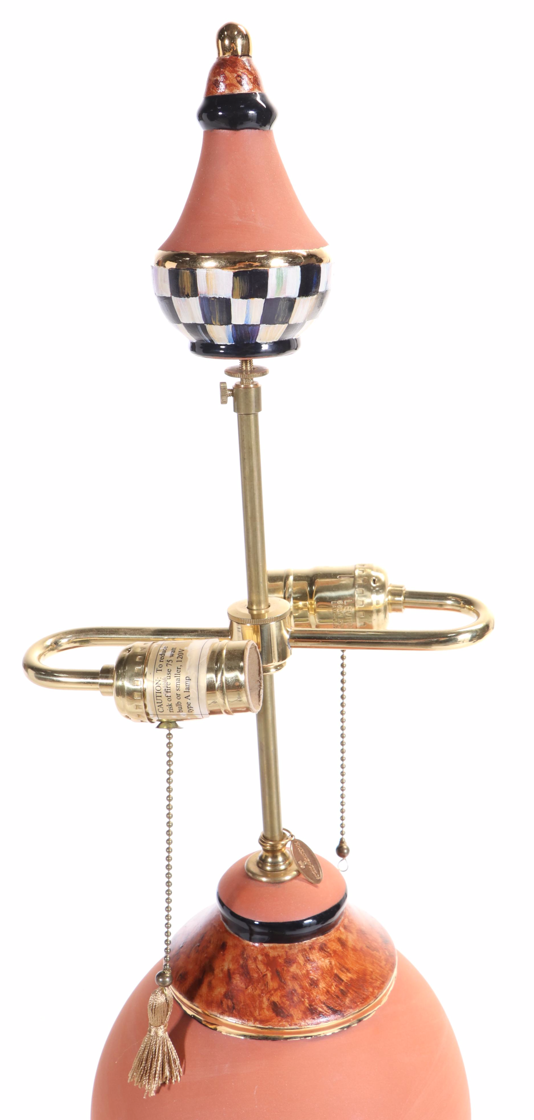 MacKenzie-Childs Courtly Check Terracotta Floor Lamp, Original Shade and Finial