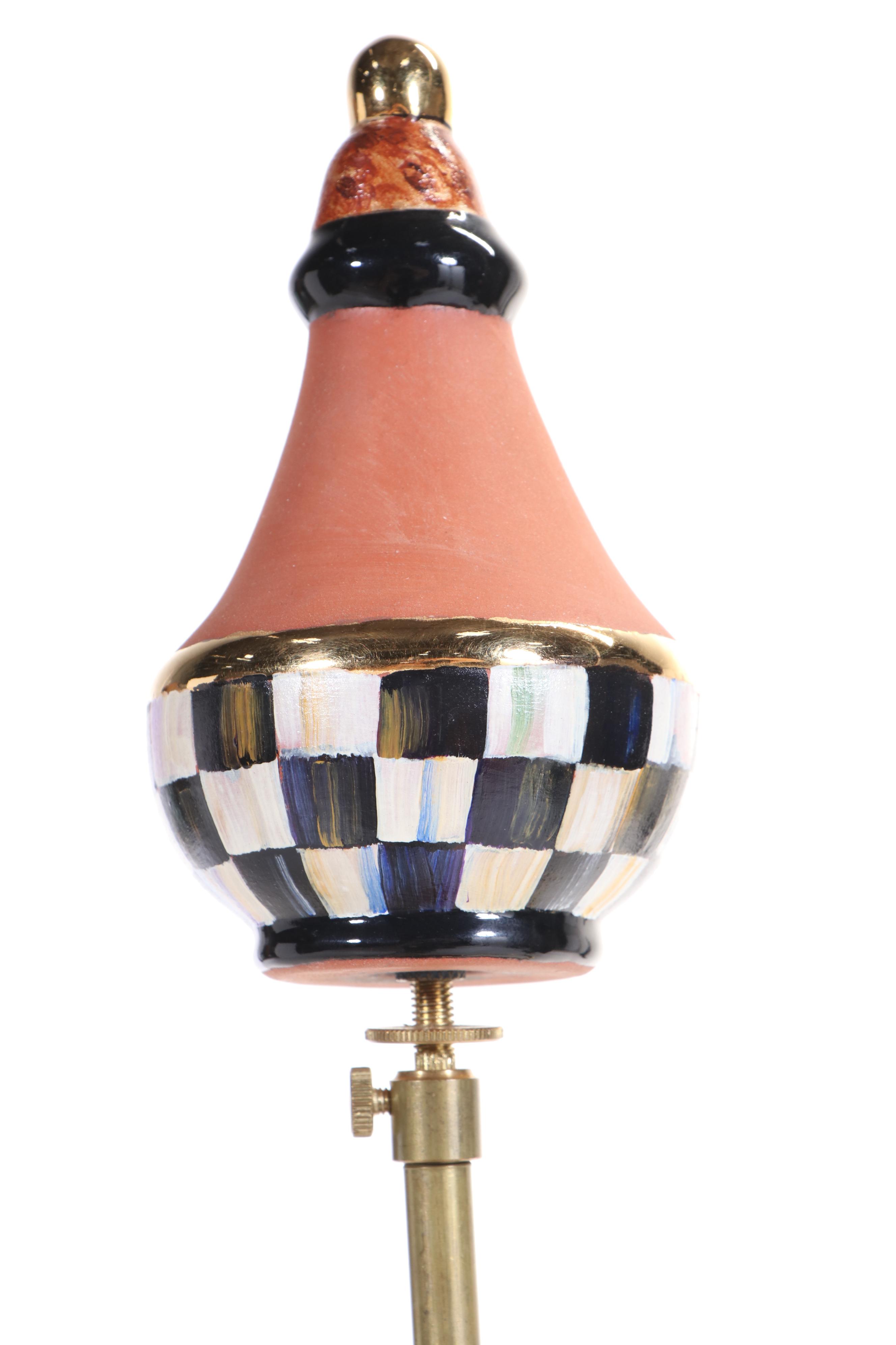 MacKenzie-Childs Courtly Check Terracotta Floor Lamp, Original Shade and Finial