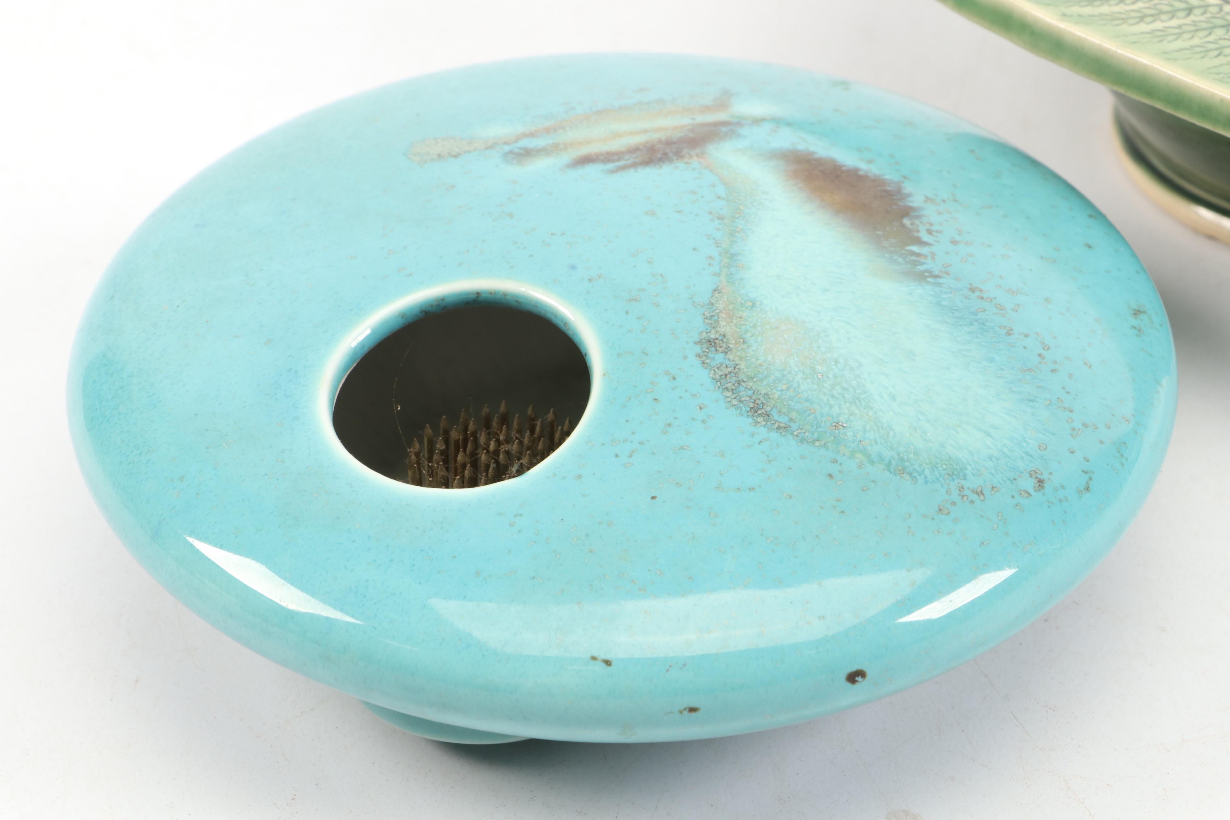 Georgetown Pottery and Ken Dahlquist Ikebana Vases with Iron Frog