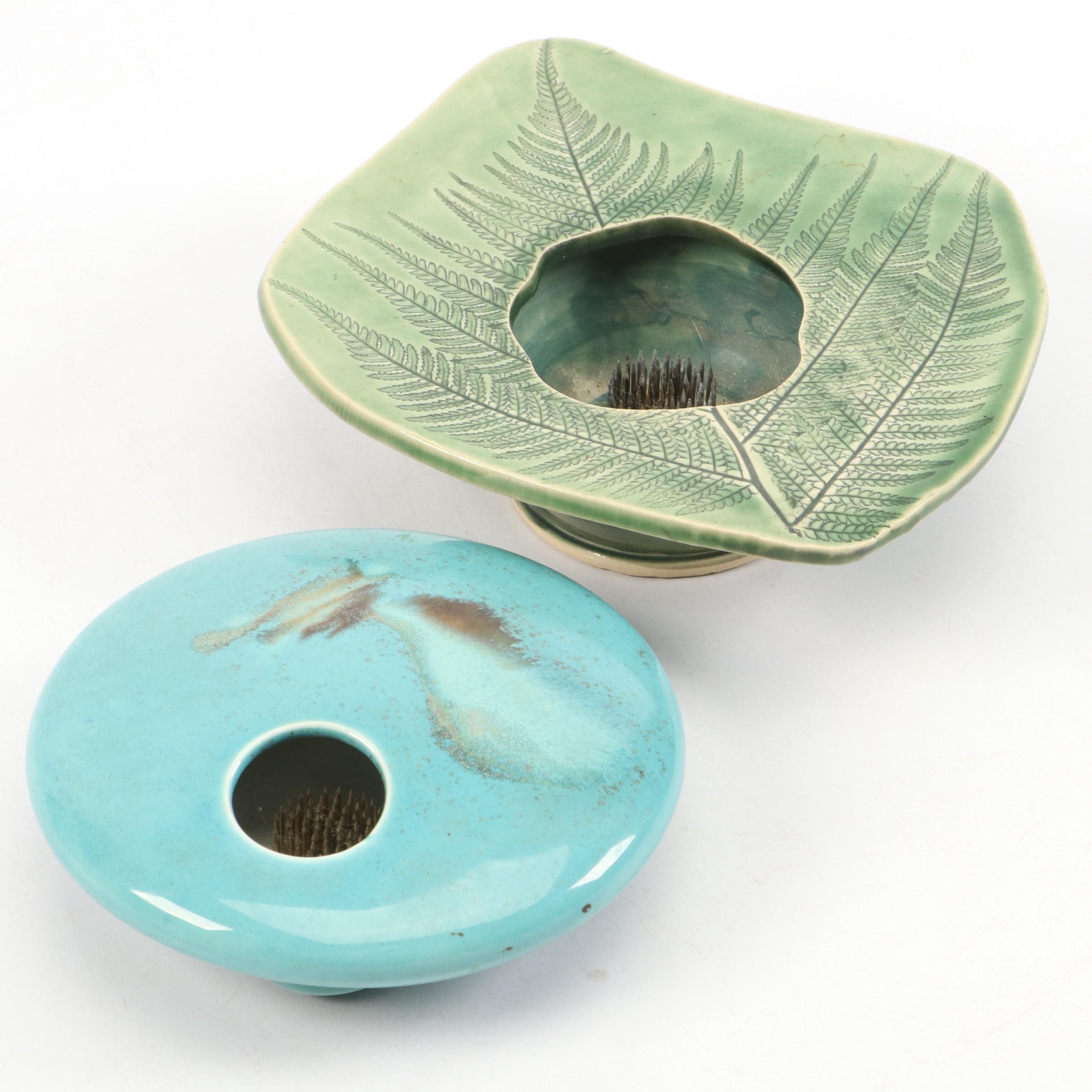 Georgetown Pottery and Ken Dahlquist Ikebana Vases with Iron Frog