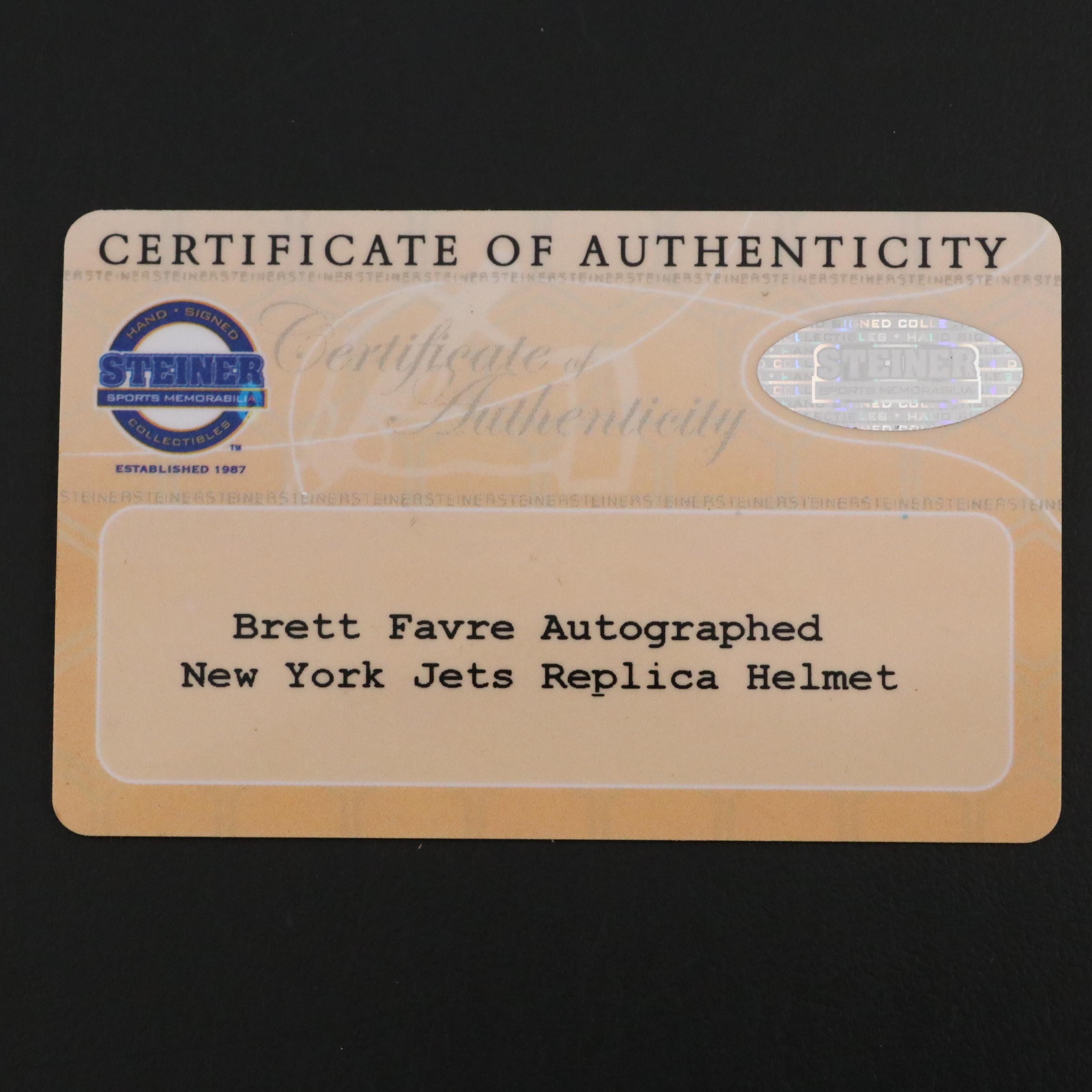 Brett Favre Signed New York Jets Riddell Full-Size Replica Football Helmet