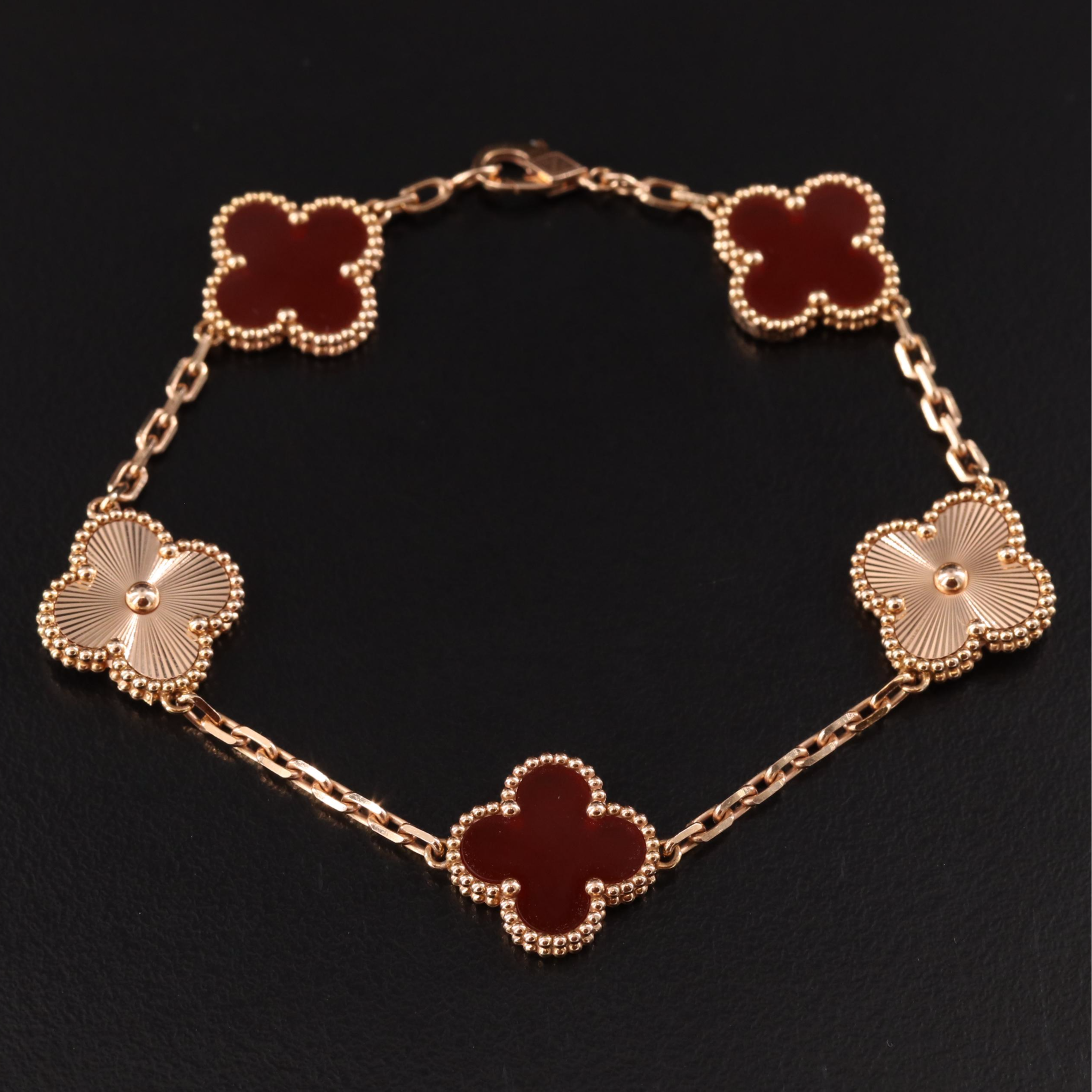 Van Cleef & Arpels Alhambra Five Motifs 18K Rose Gold Carnelian Bracelet