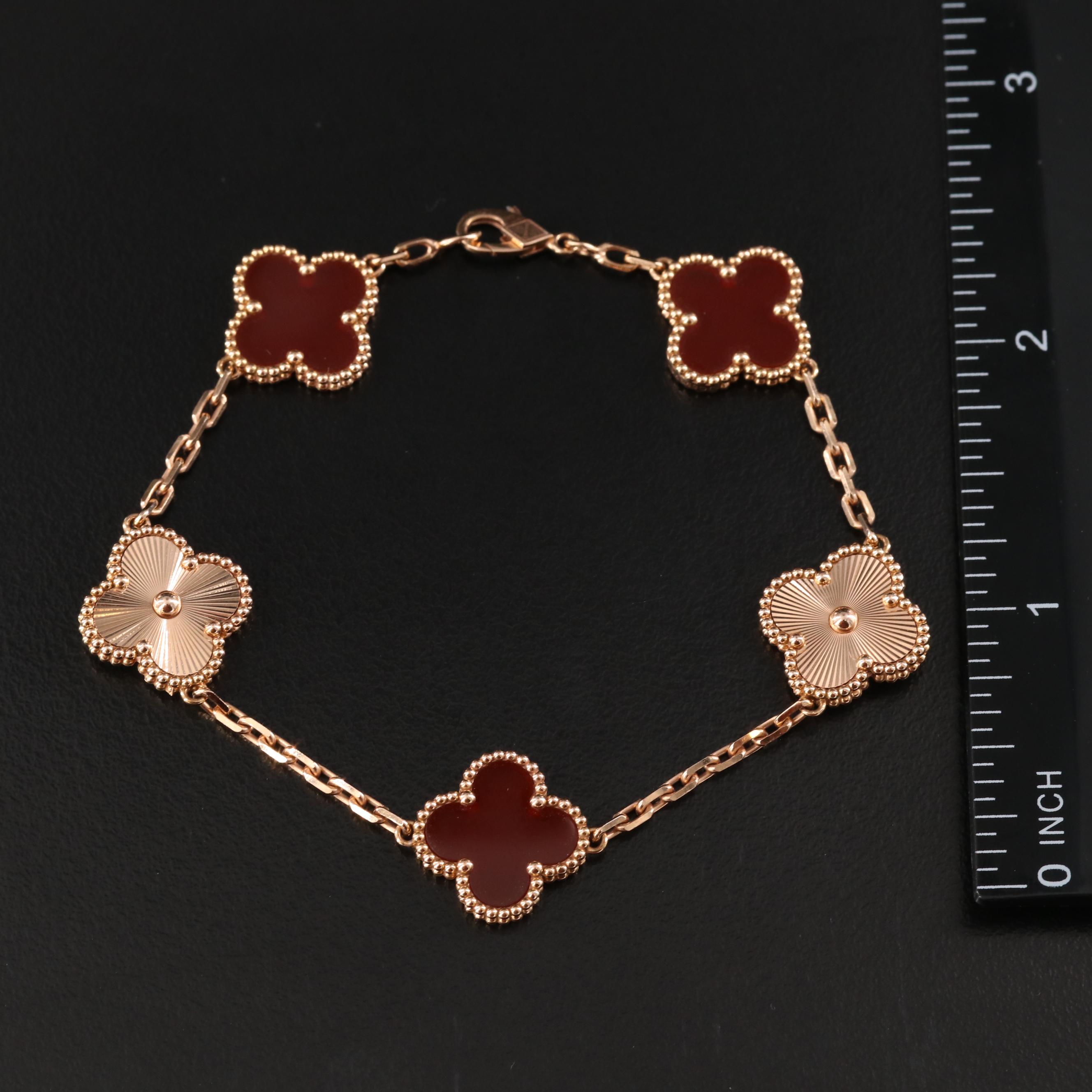 Van Cleef & Arpels Alhambra Five Motifs 18K Rose Gold Carnelian Bracelet