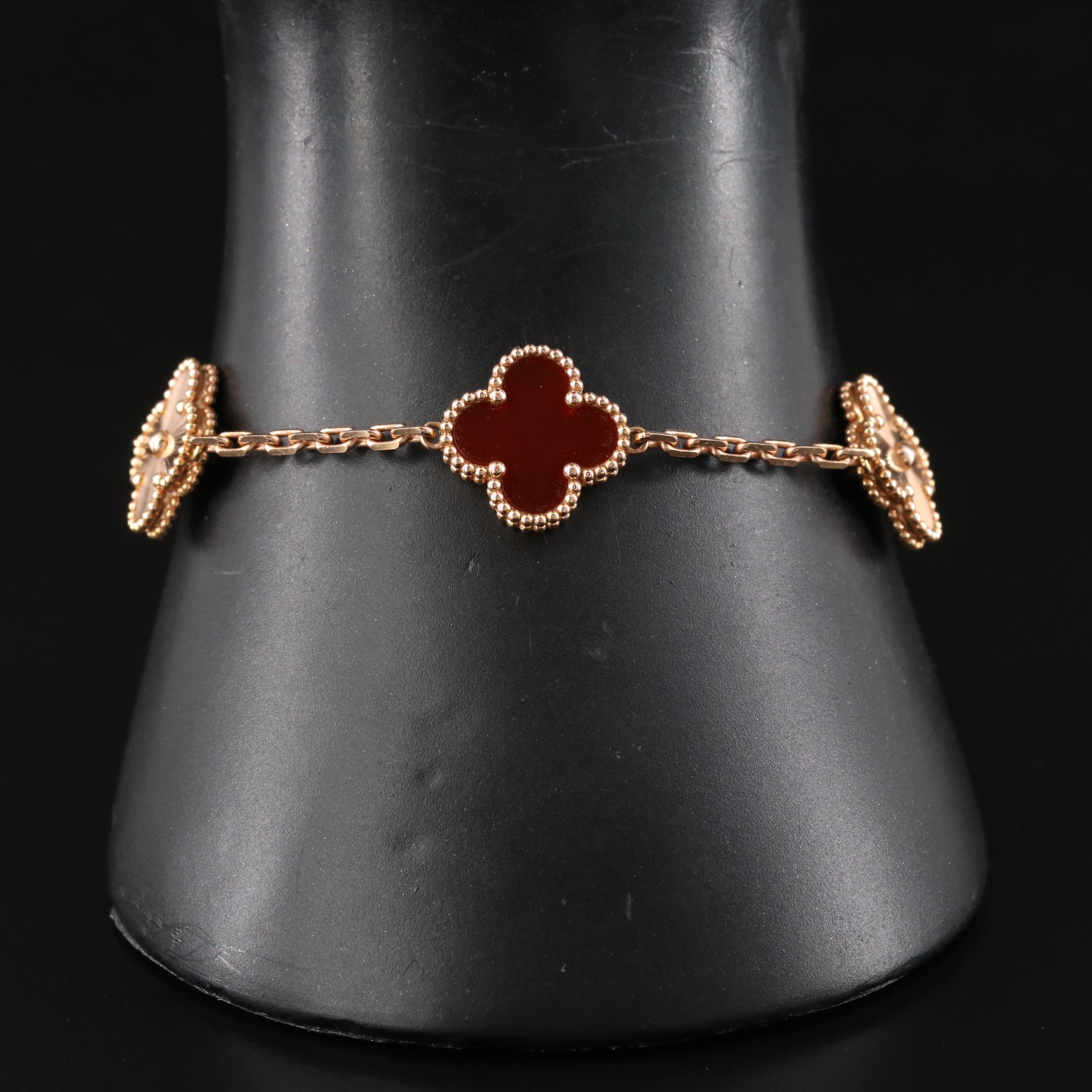 Van Cleef & Arpels Alhambra Five Motifs 18K Rose Gold Carnelian Bracelet