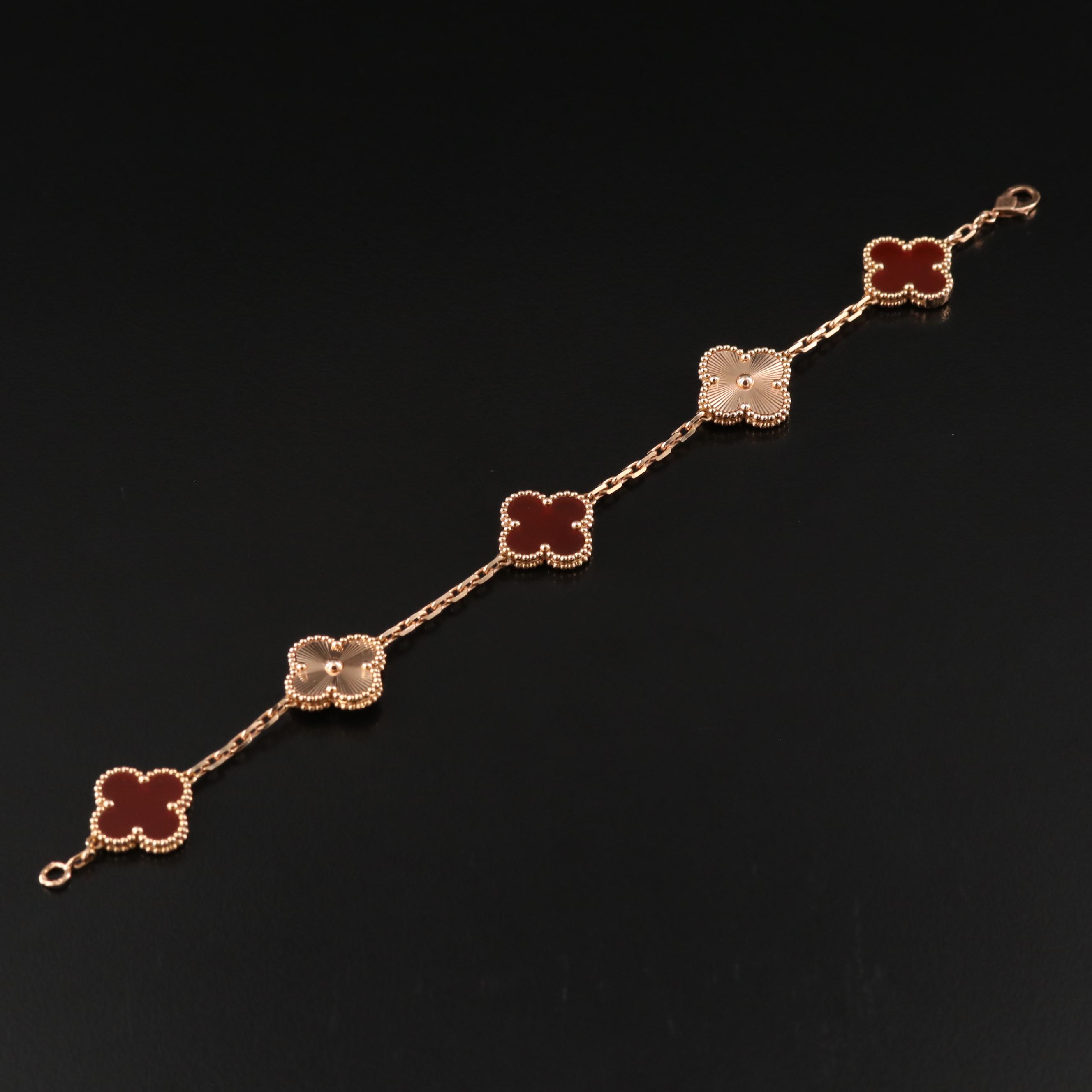 Van Cleef & Arpels Alhambra Five Motifs 18K Rose Gold Carnelian Bracelet