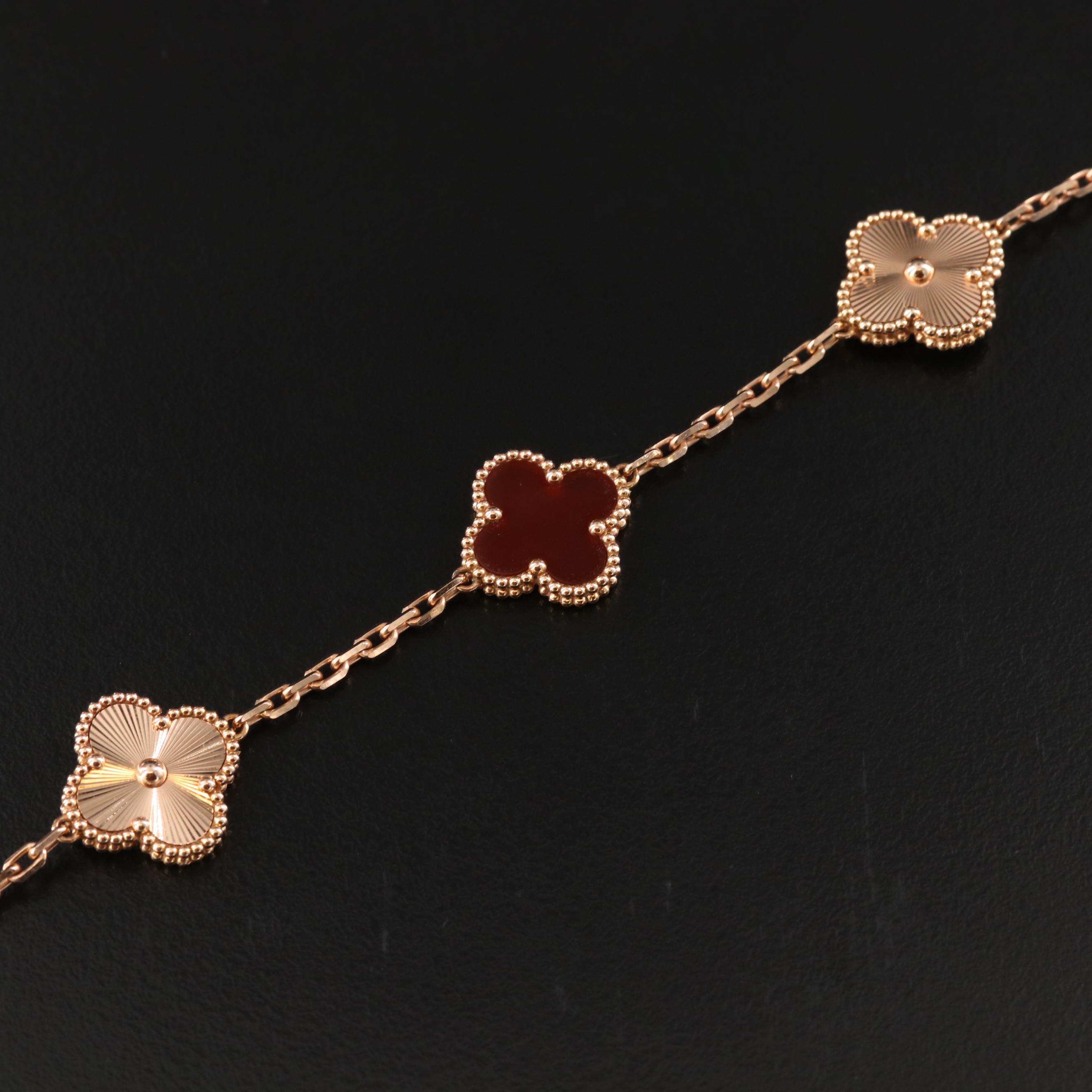 Van Cleef & Arpels Alhambra Five Motifs 18K Rose Gold Carnelian Bracelet