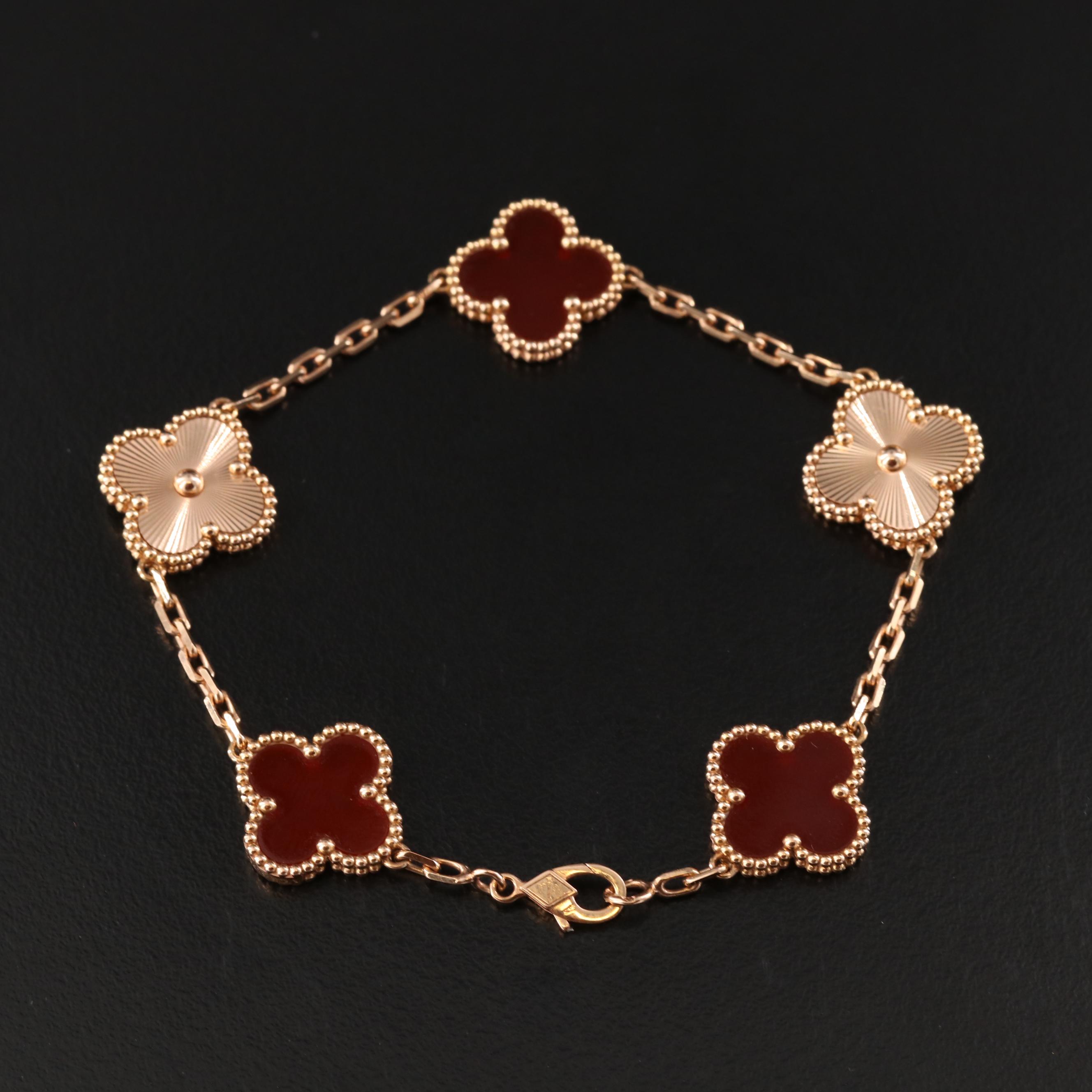 Van Cleef & Arpels Alhambra Five Motifs 18K Rose Gold Carnelian Bracelet