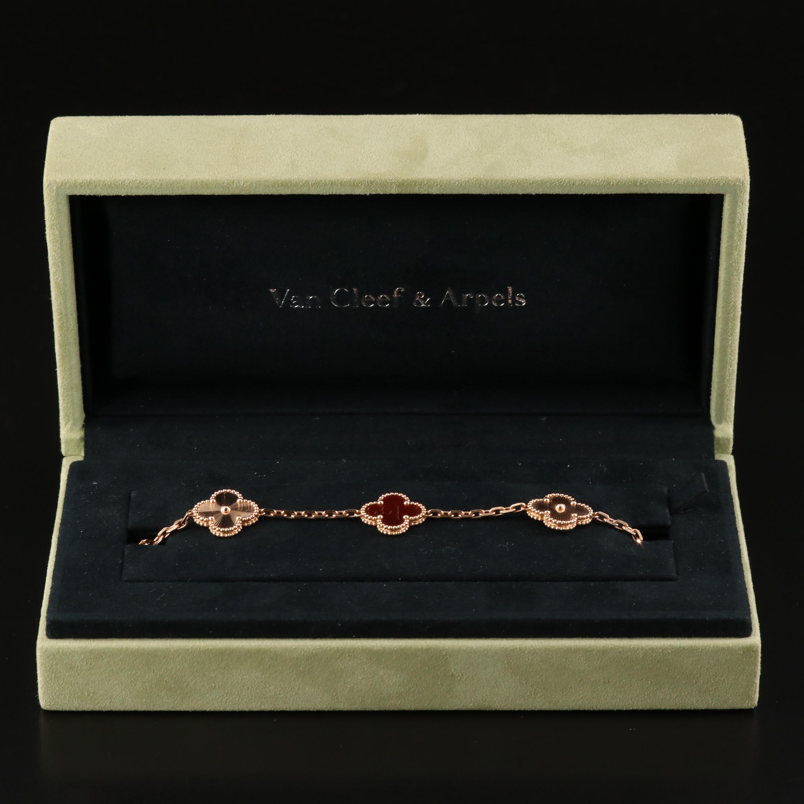 Van Cleef & Arpels Alhambra Five Motifs 18K Rose Gold Carnelian Bracelet